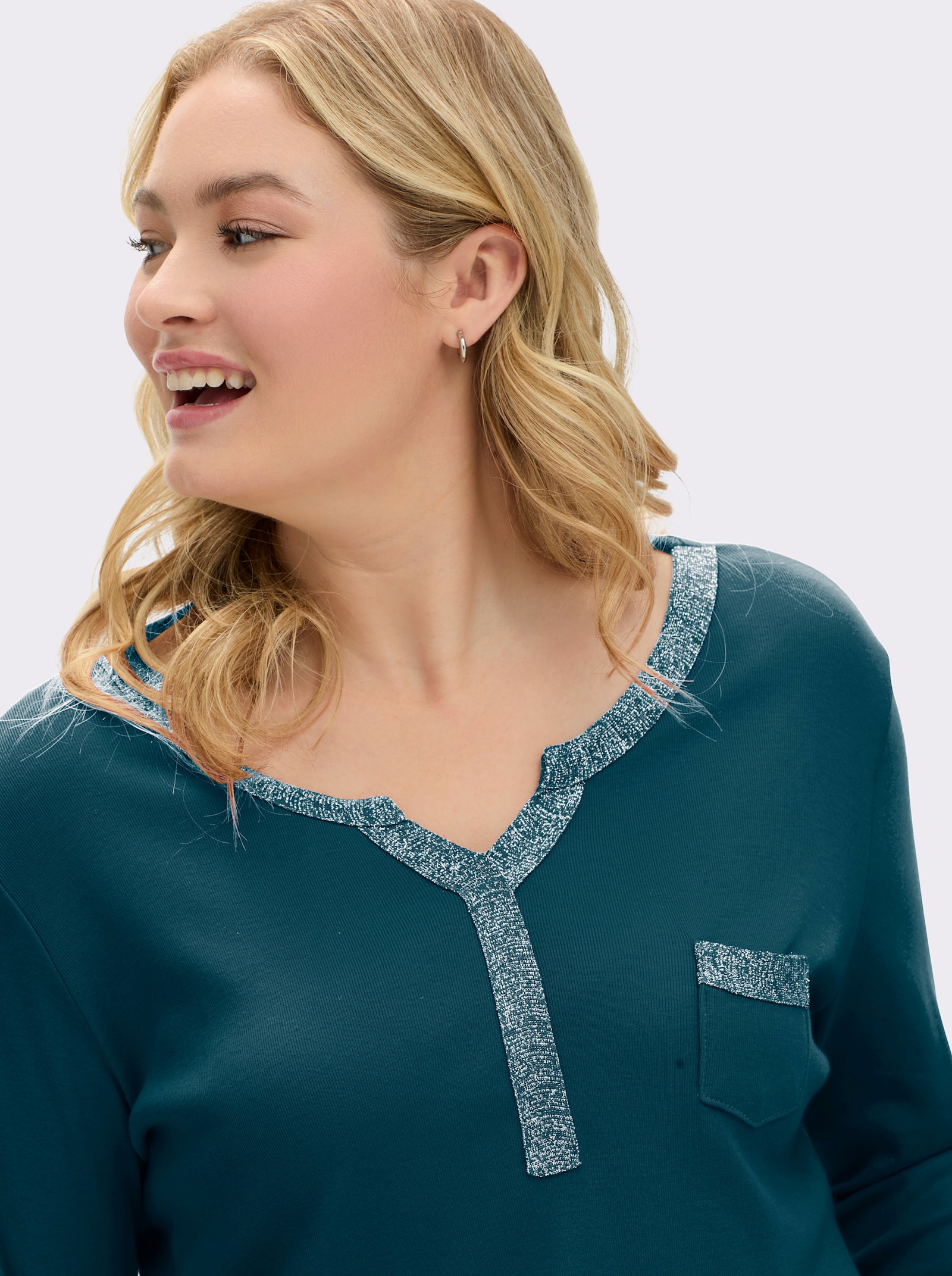 3/4-Arm-Shirt mit Glitzer-Details - petrol