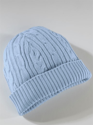 Strickmütze mit Zopf- und Rippenmuster - eisblau