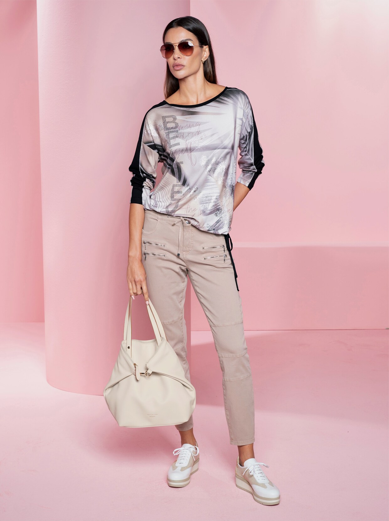heine Shirt - sand-ecru-bedruckt