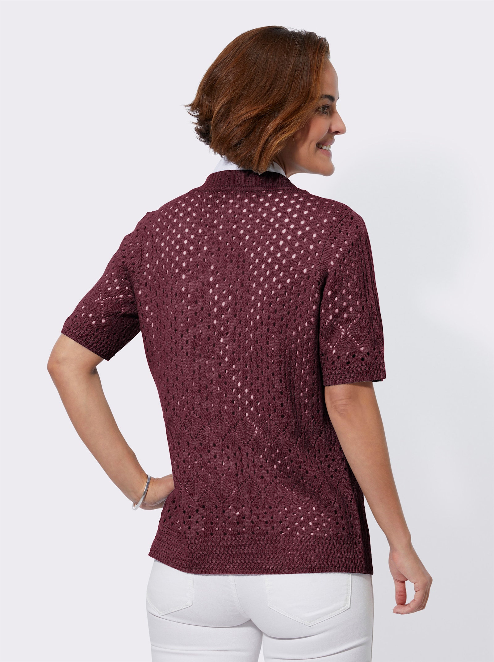 Ajourstrickjacke in pflegeleichter Qualität - burgund