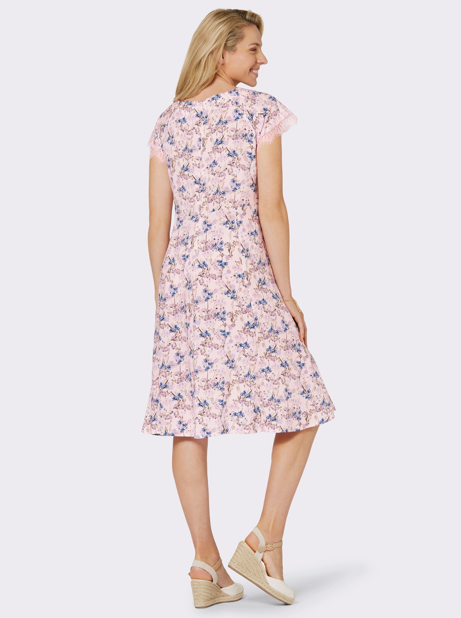 Druckkleid mit Reissverschluss im Nacken - hellrosé-bedruckt