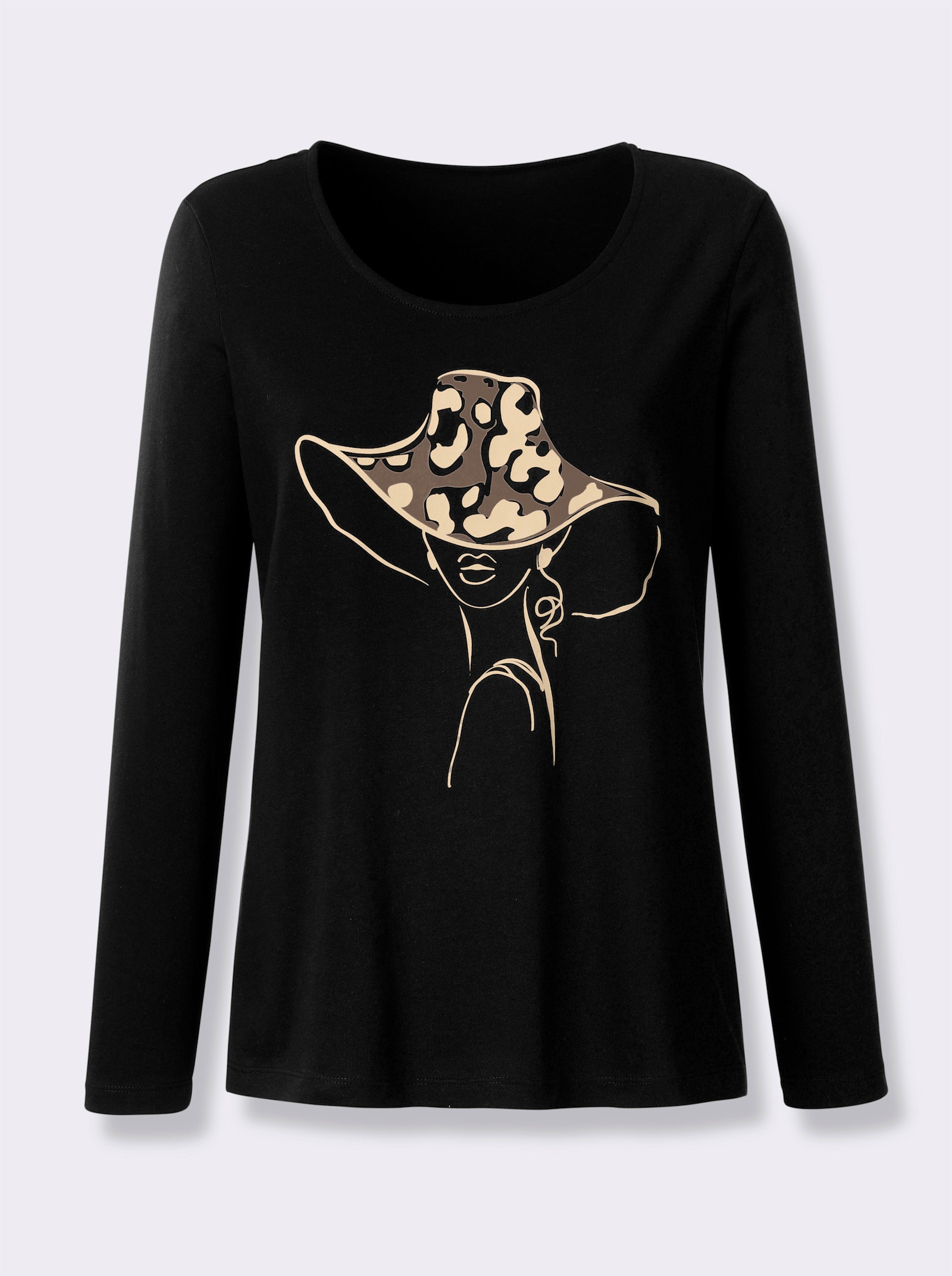 Langarmshirt mit Druck vorne - schwarz