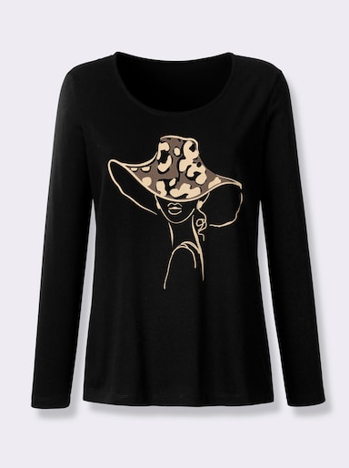 Shirt met lange mouwen en print voor - zwart