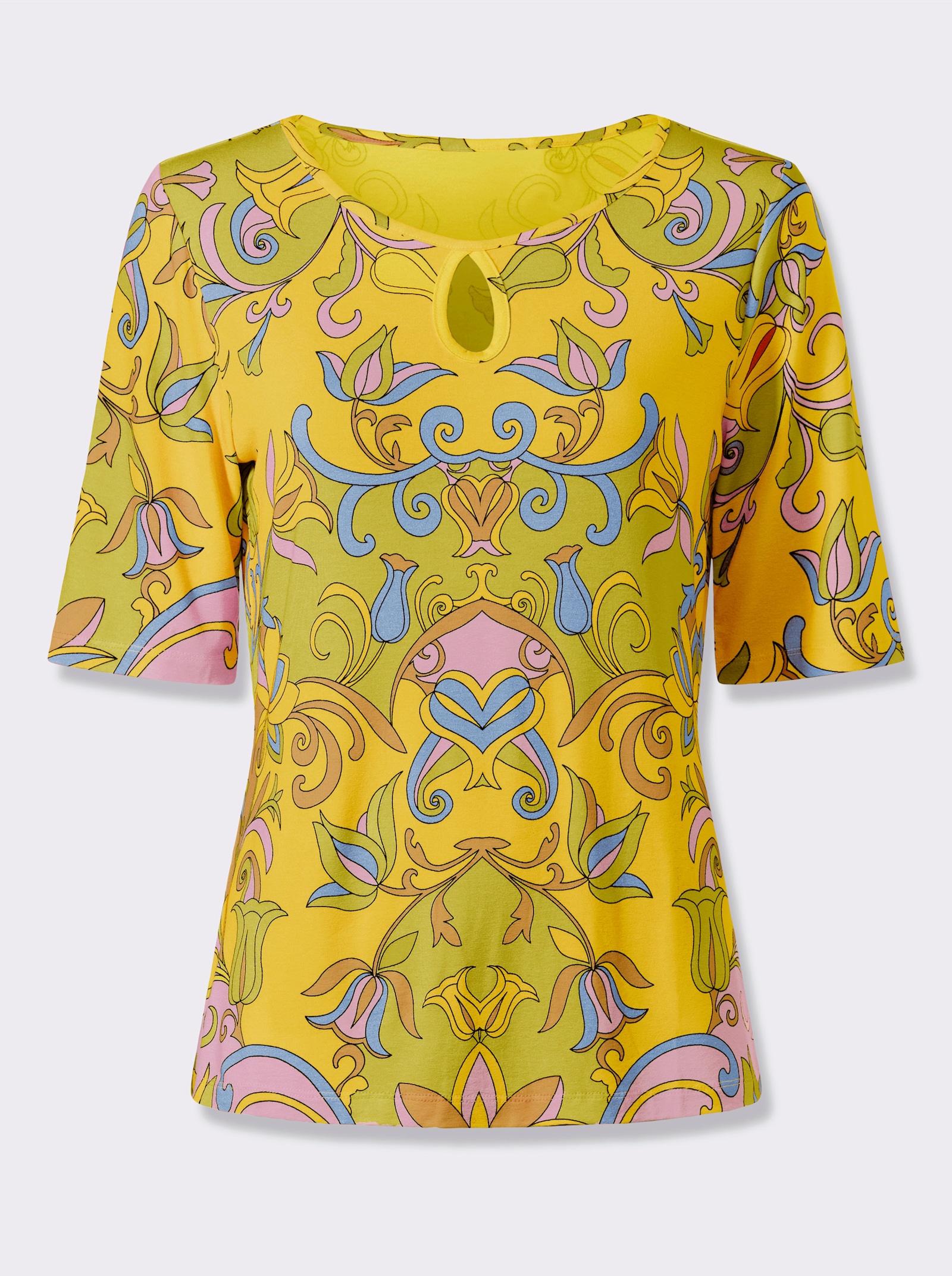 heine Kurzarmshirt mit Cut-outs - sonnengelb-limone-bedruckt