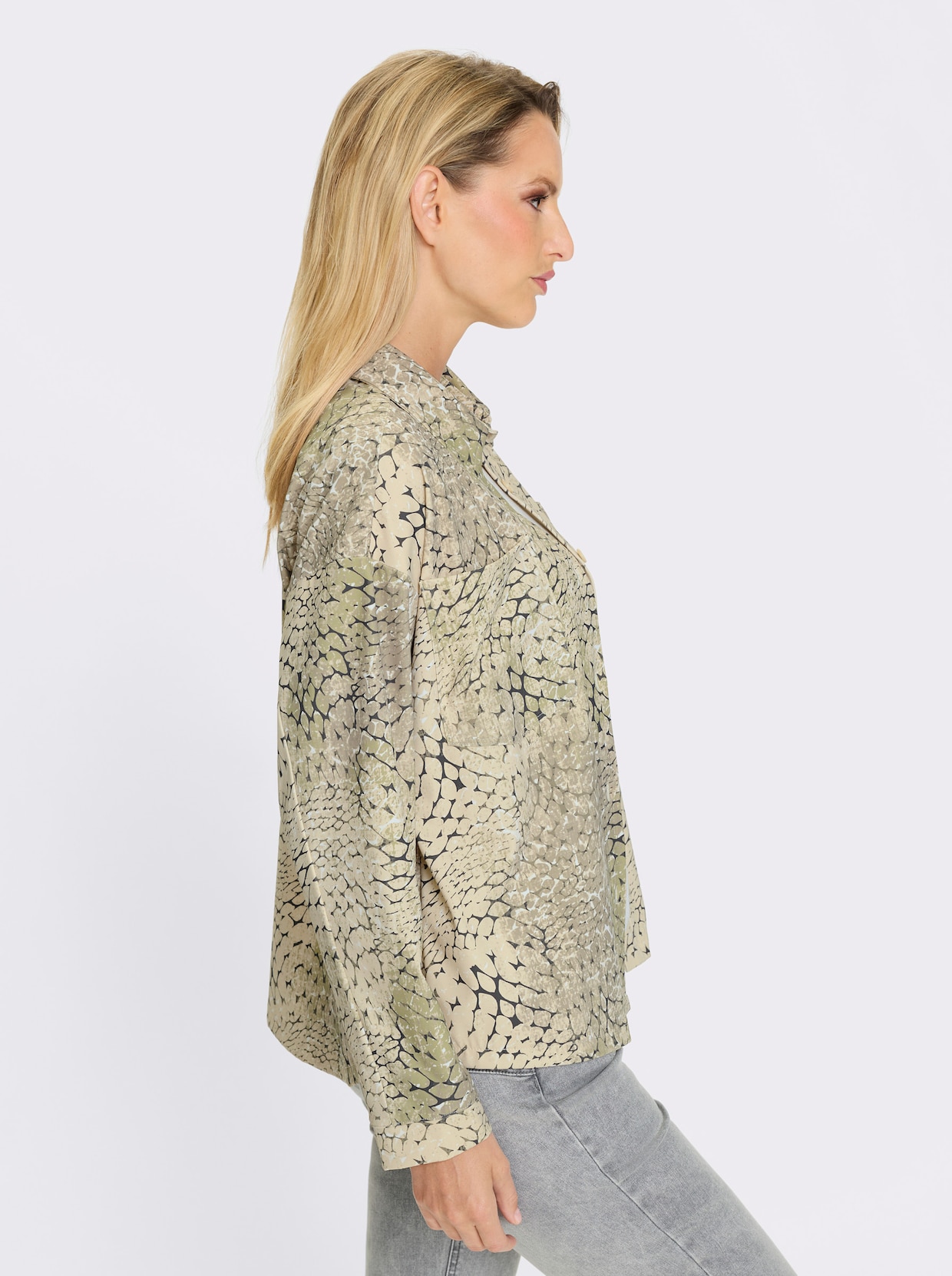 heine Jersey-Bluse - khaki-sand-bedruckt