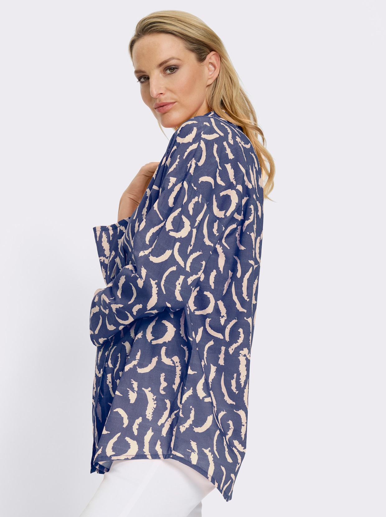 heine Druckbluse - rauchblau-sand-bedruckt