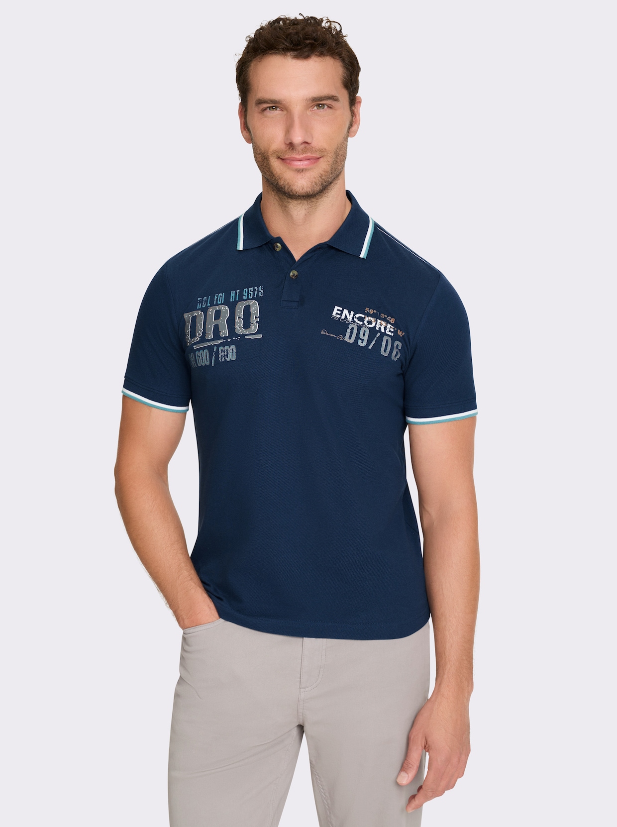 Catamaran Kurzarmshirt mit Kontrast-Details, Pikee - dunkelblau