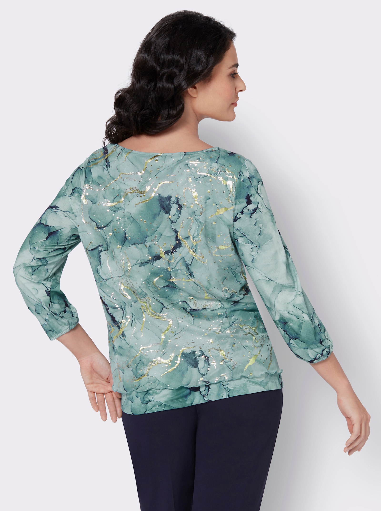 3/4-Arm-Shirt in Mesh-Qualität - kalkmint-bedruckt