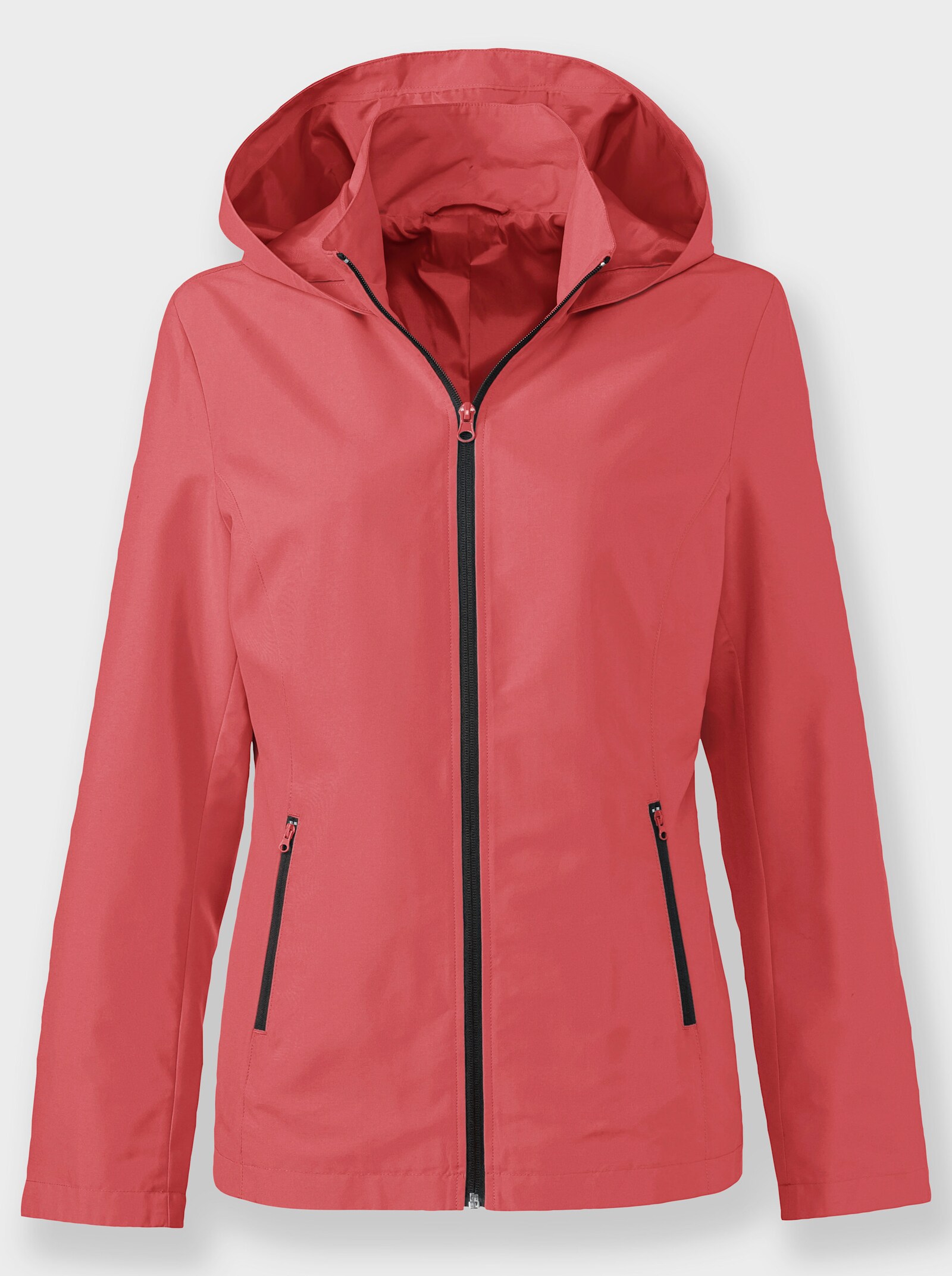 Kapuzenjacke mit Kontrast-Reißverschluss, gefüttert - grapefruit