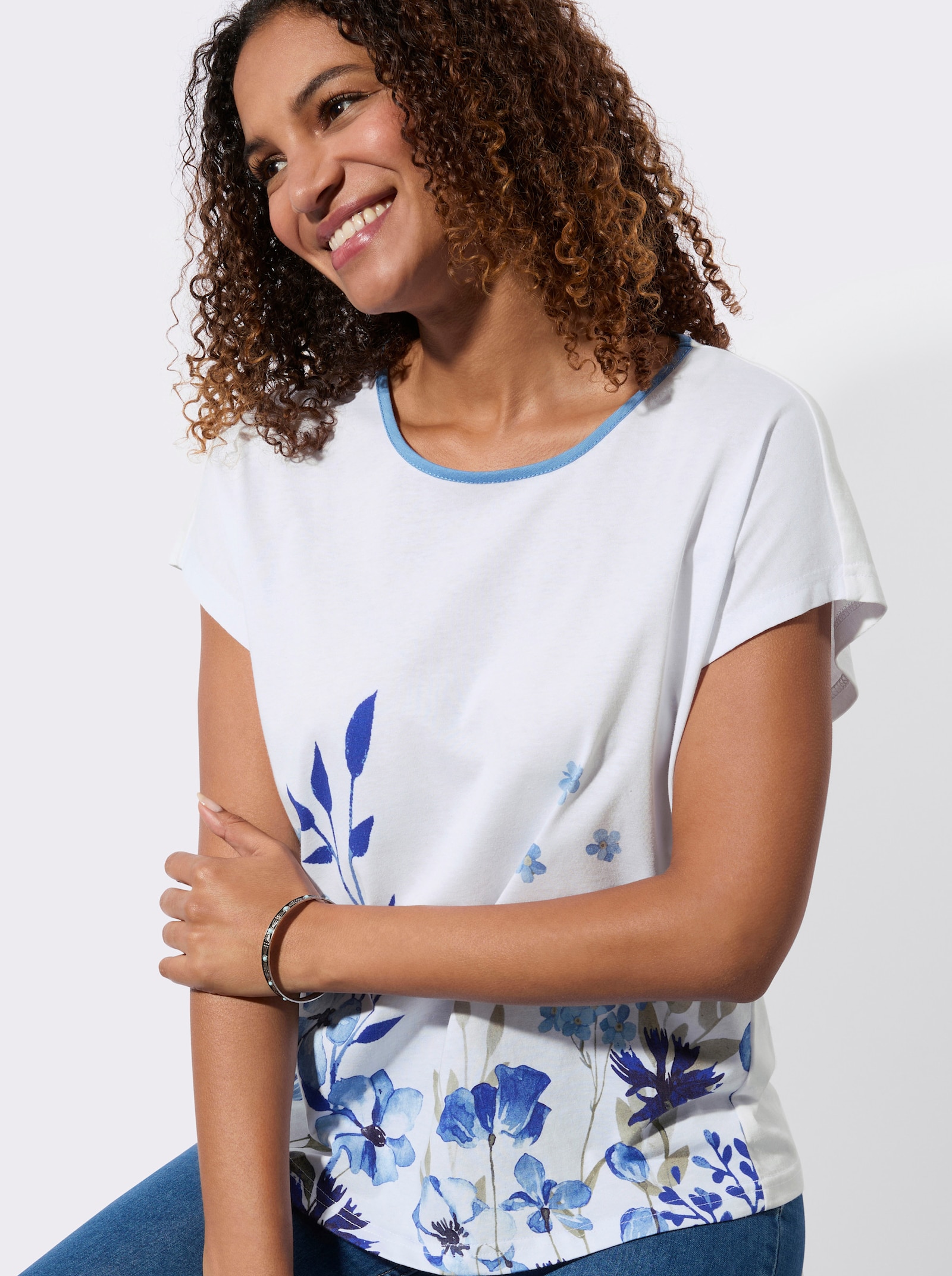 Shirt mit Blumen-Dessin - weiss-mittelblau