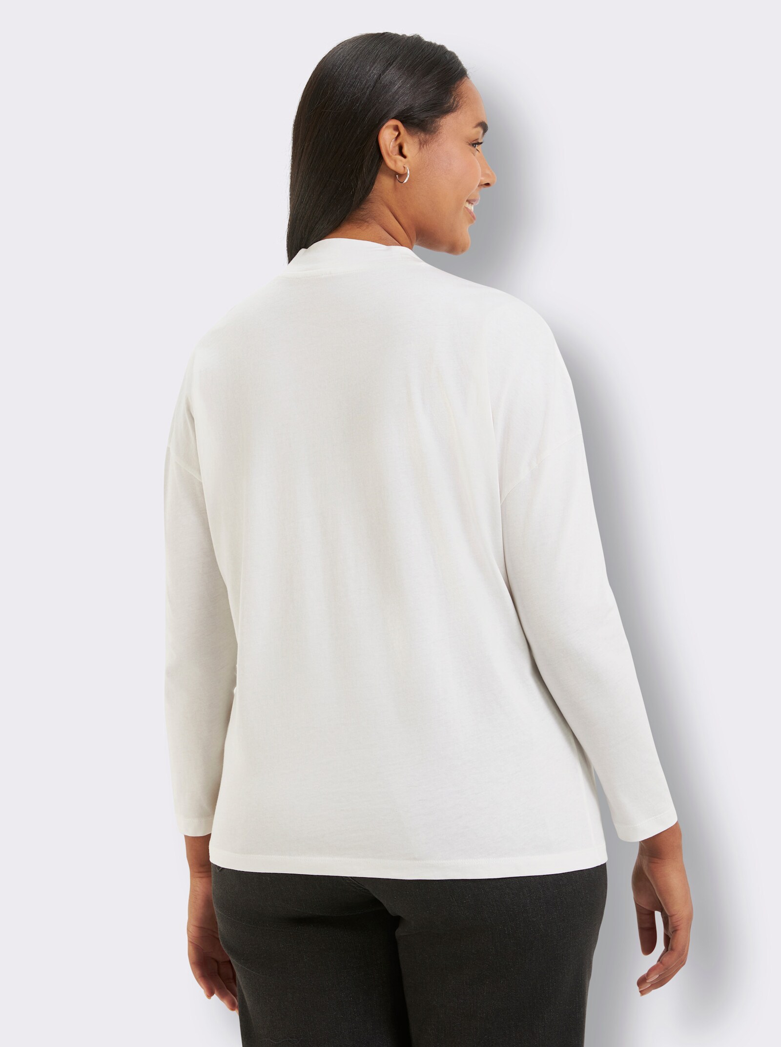 Stehkragenshirt aus reiner Baumwolle - ecru-schoko-bedruckt
