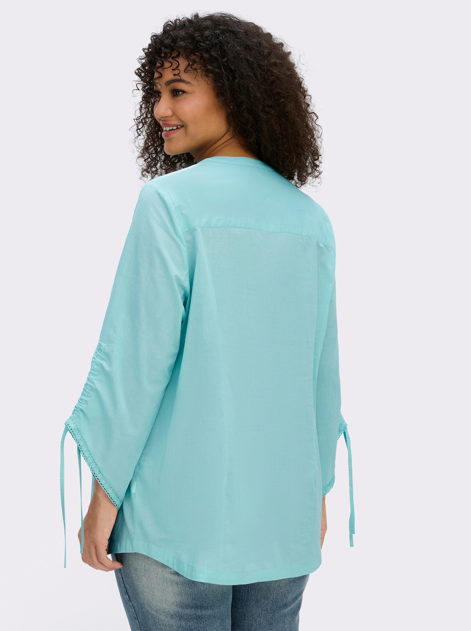 sheego by Joe Browns Baumwollbluse mit Spitze und Biesen - mint