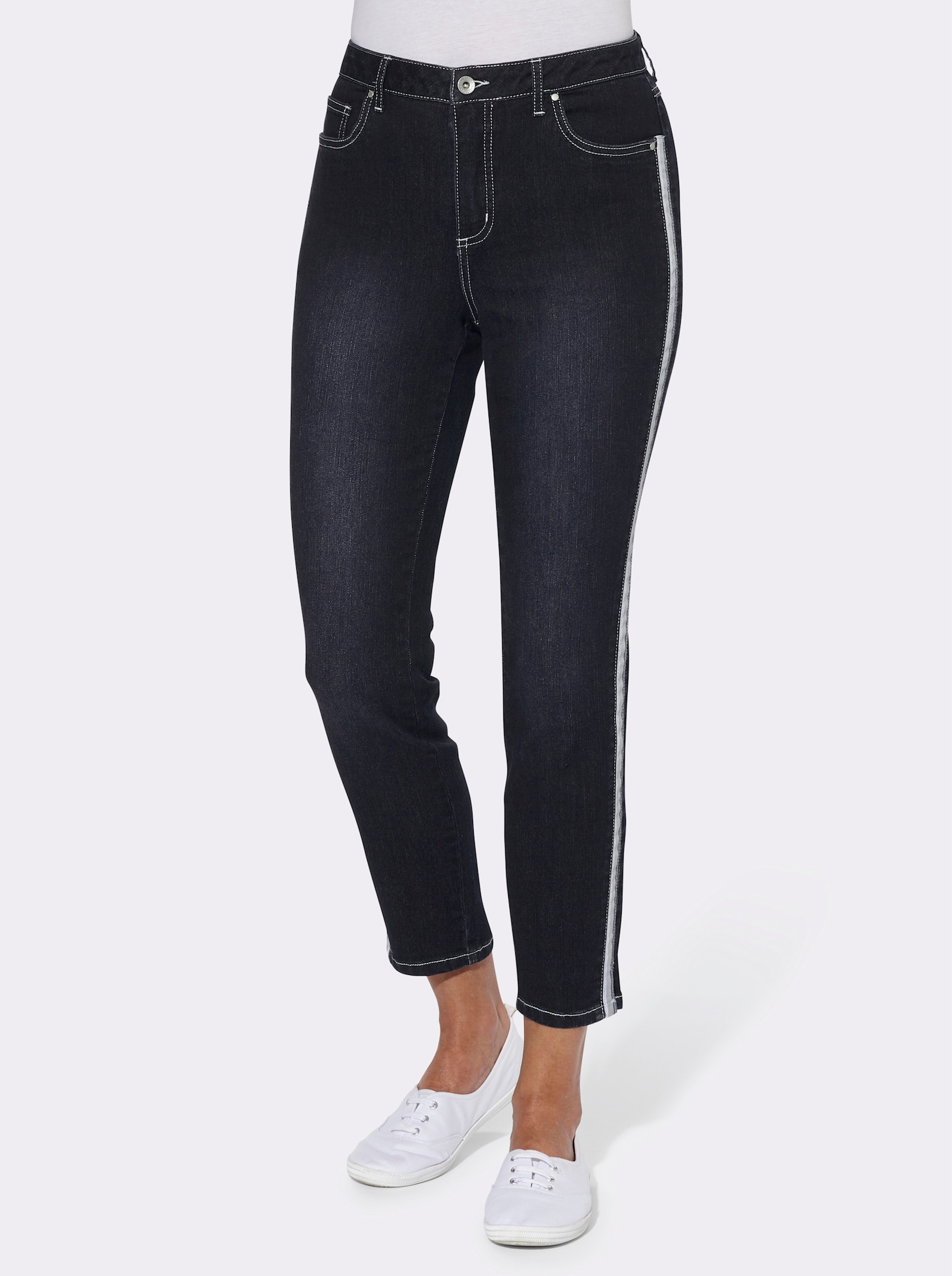 7/8-jeans in lichte used-look - darkblue stone-washed