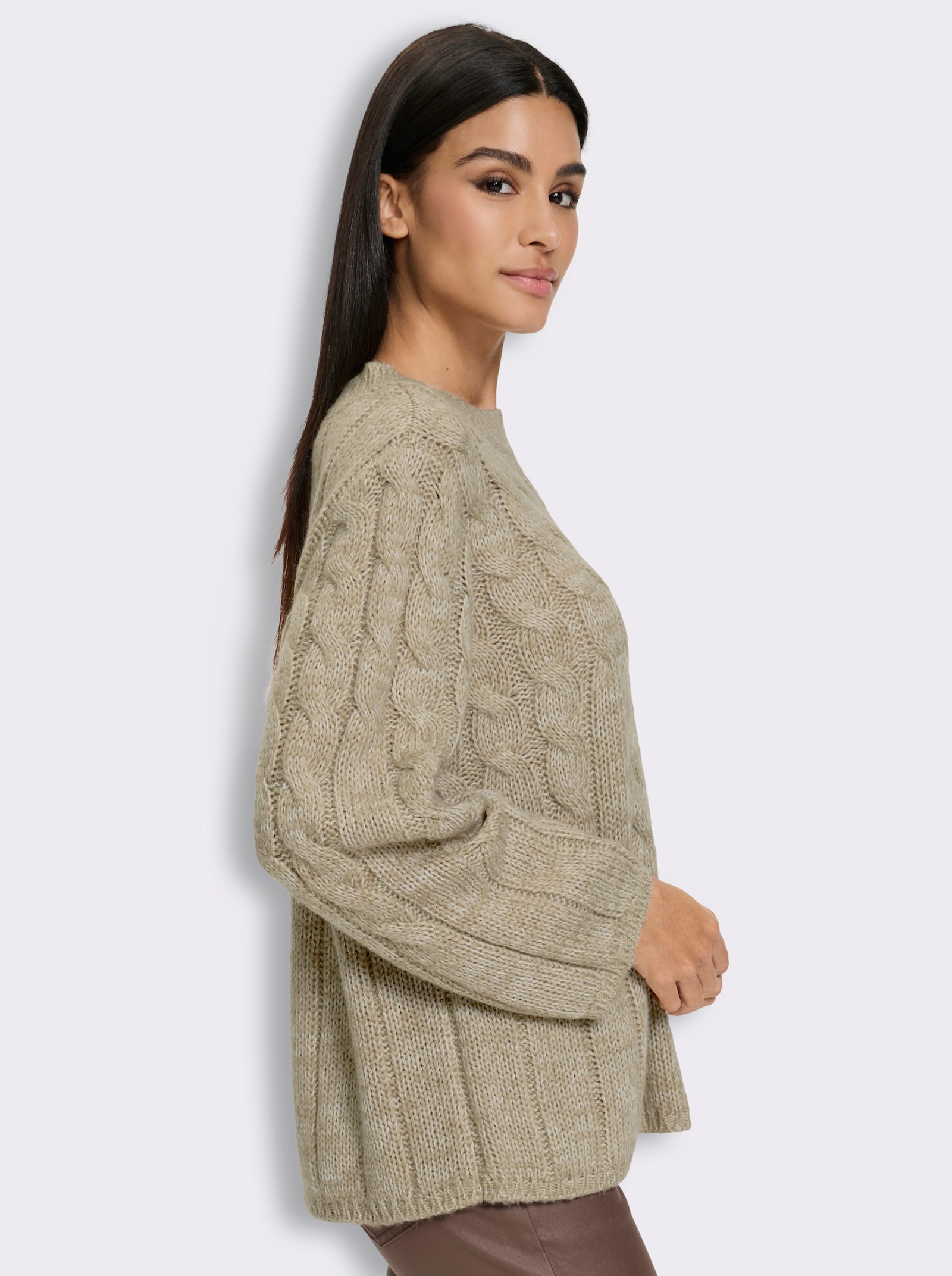heine Strickpullover mit Zopfmuster - ecru-sesam-meliert