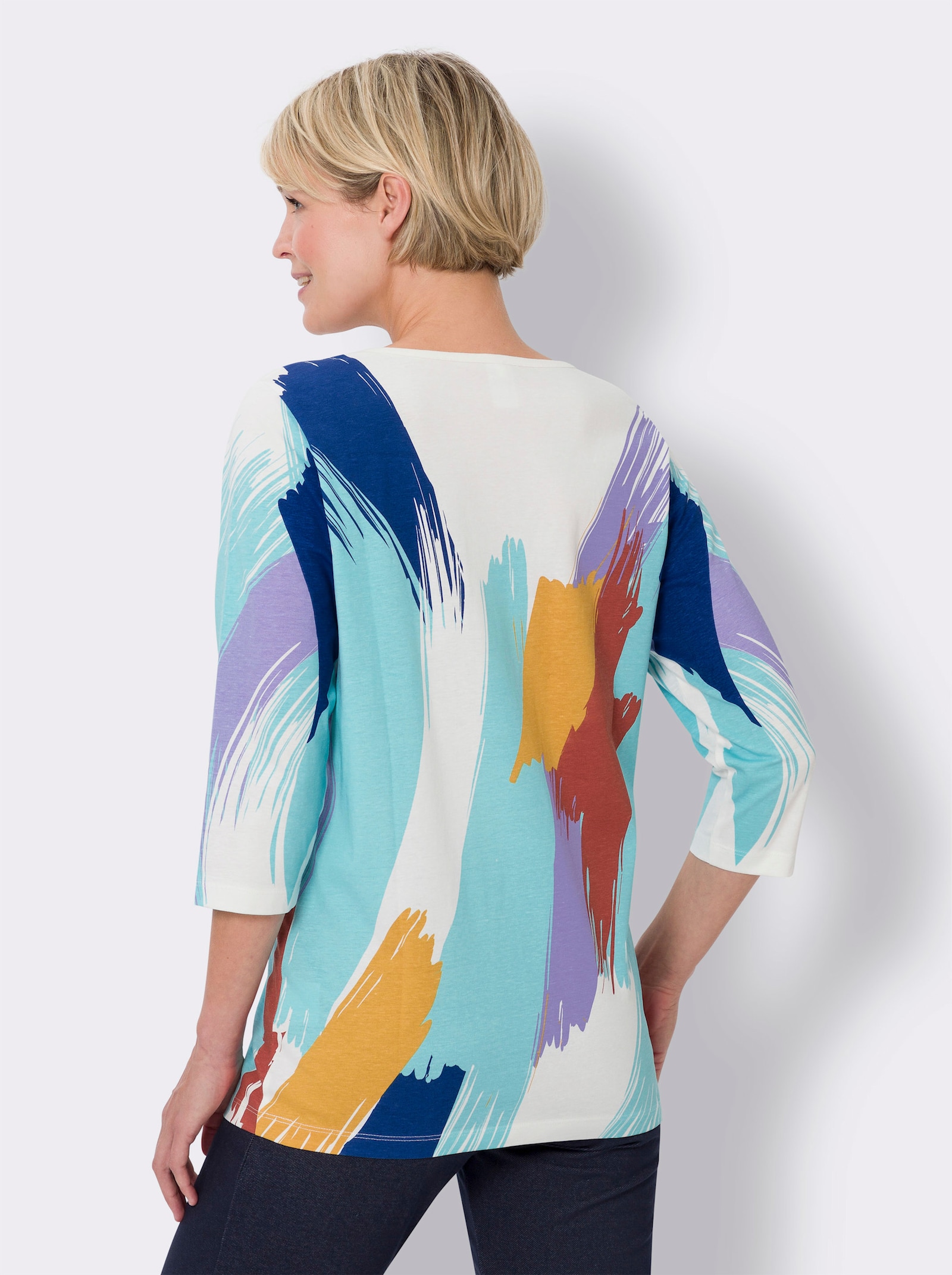 Lång topp med 3/4-ärmar, med tryck - gräddvit, tryckt