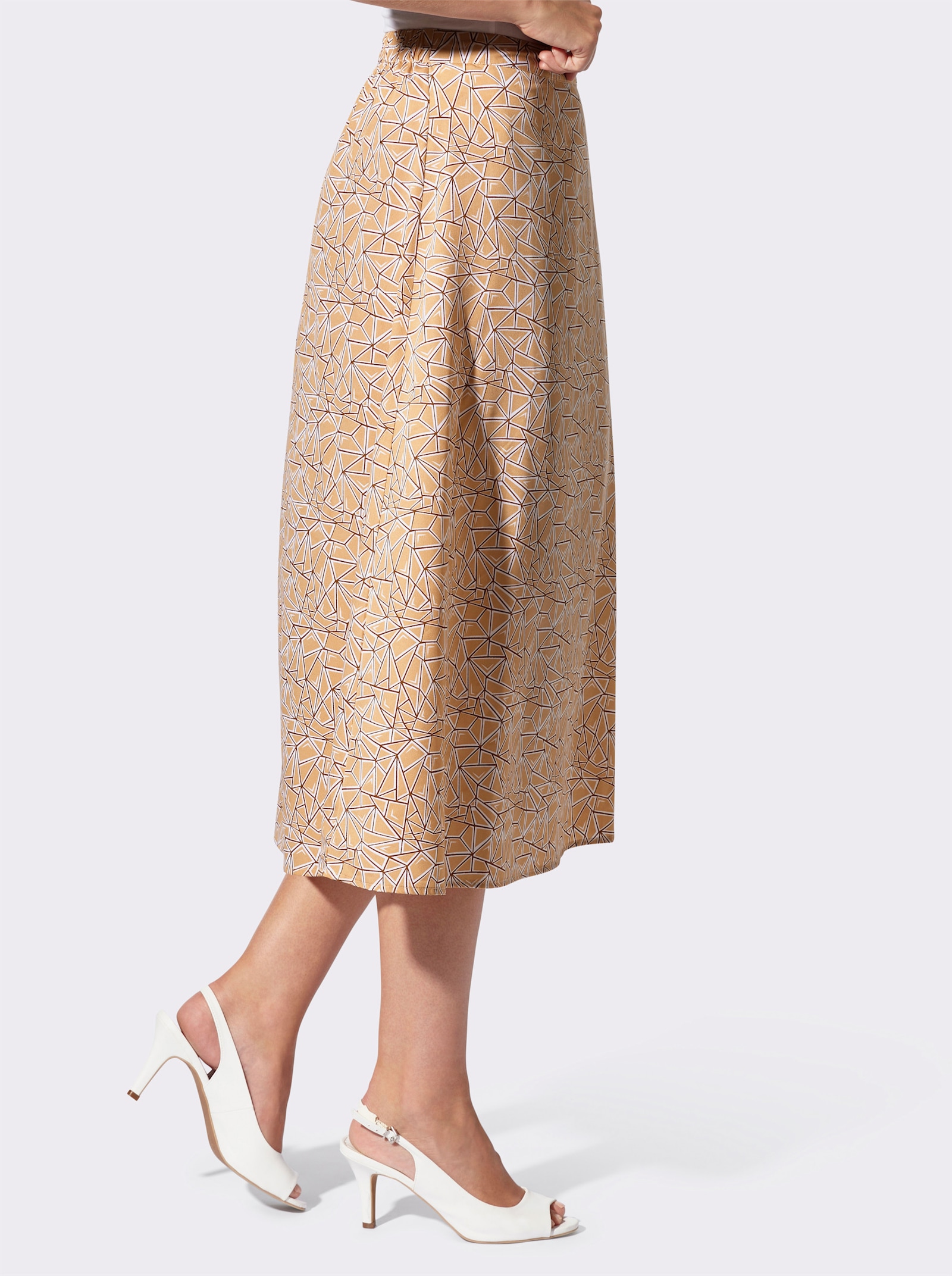 Schlupfrock mit Zierknopfleiste - camel-champagner-bedruckt