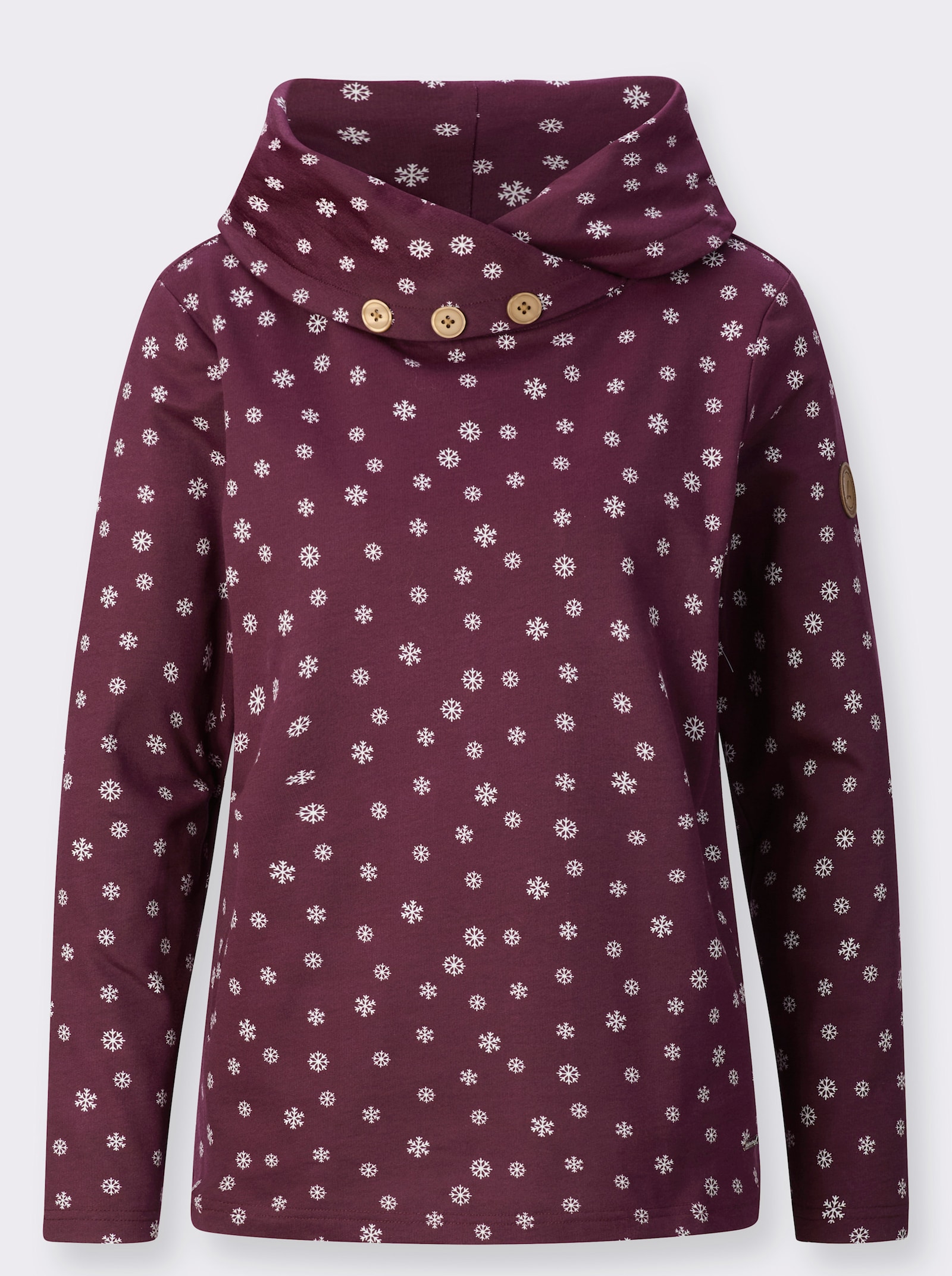 Rollkragenshirt mit Schneeflocken bedruckt - burgund-weiss-bedruckt