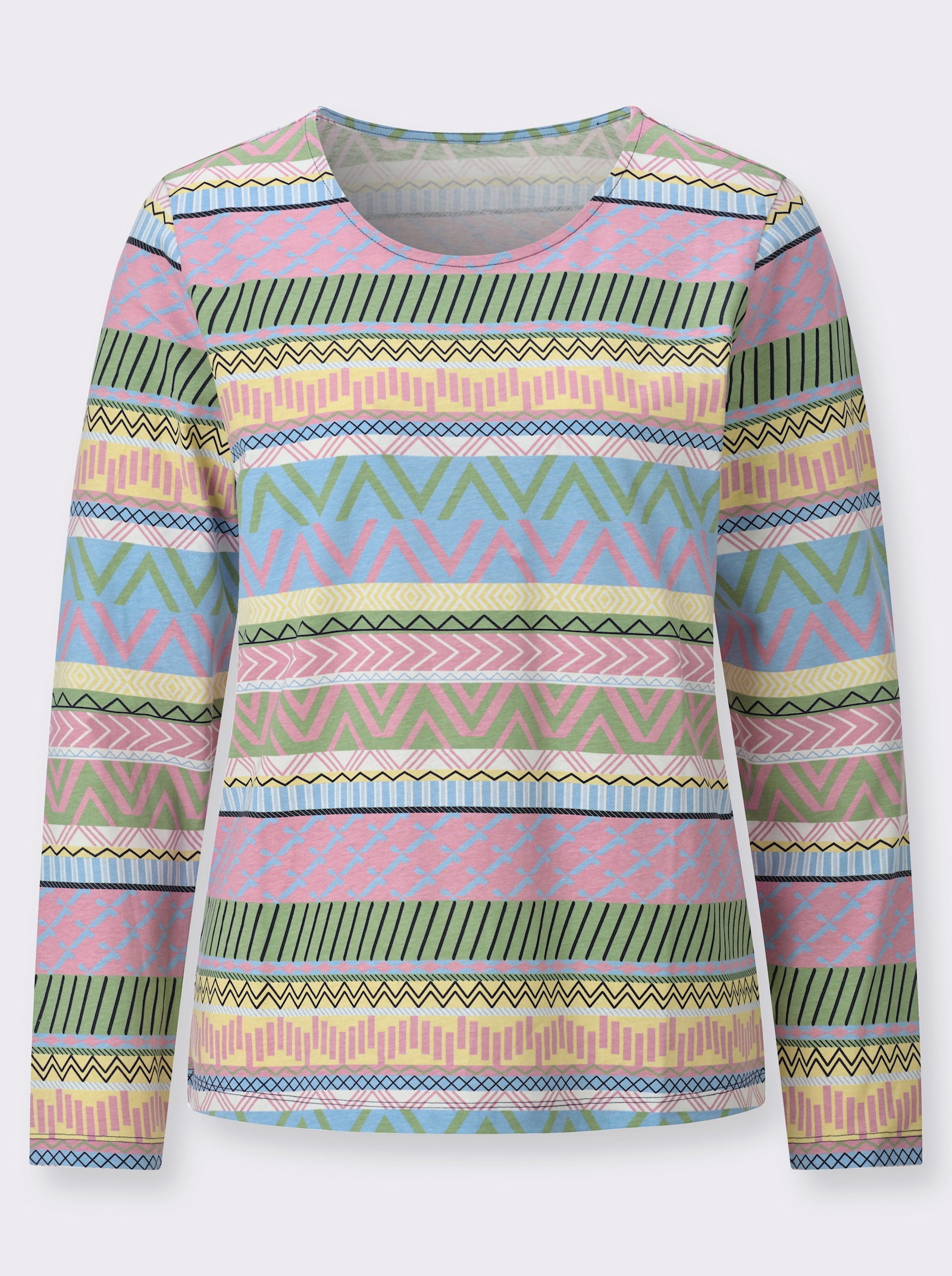 Langarmshirt mit Muster-Mix in Streifen-Optik - himmelblau-altrosa-bedruckt
