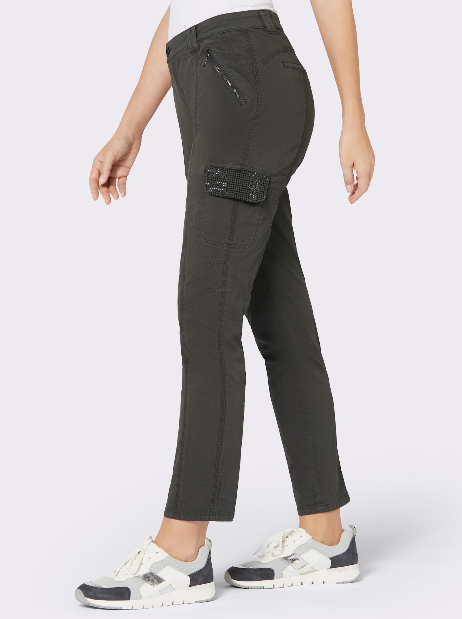 Cargohose mit Glitzersteinchen - graphit