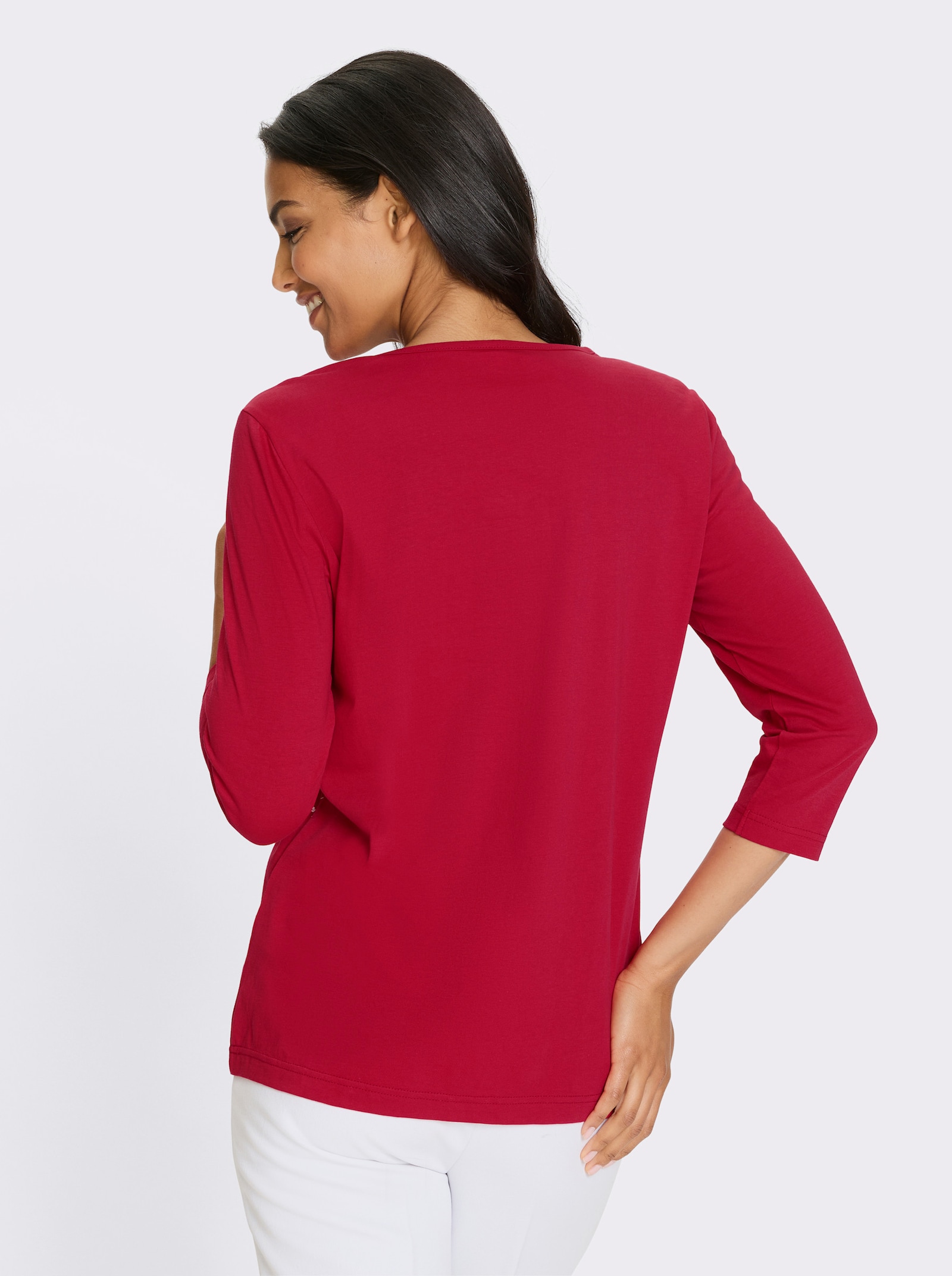 3/4-Arm-Shirt mit platziertem Print vorne - rot-weiss