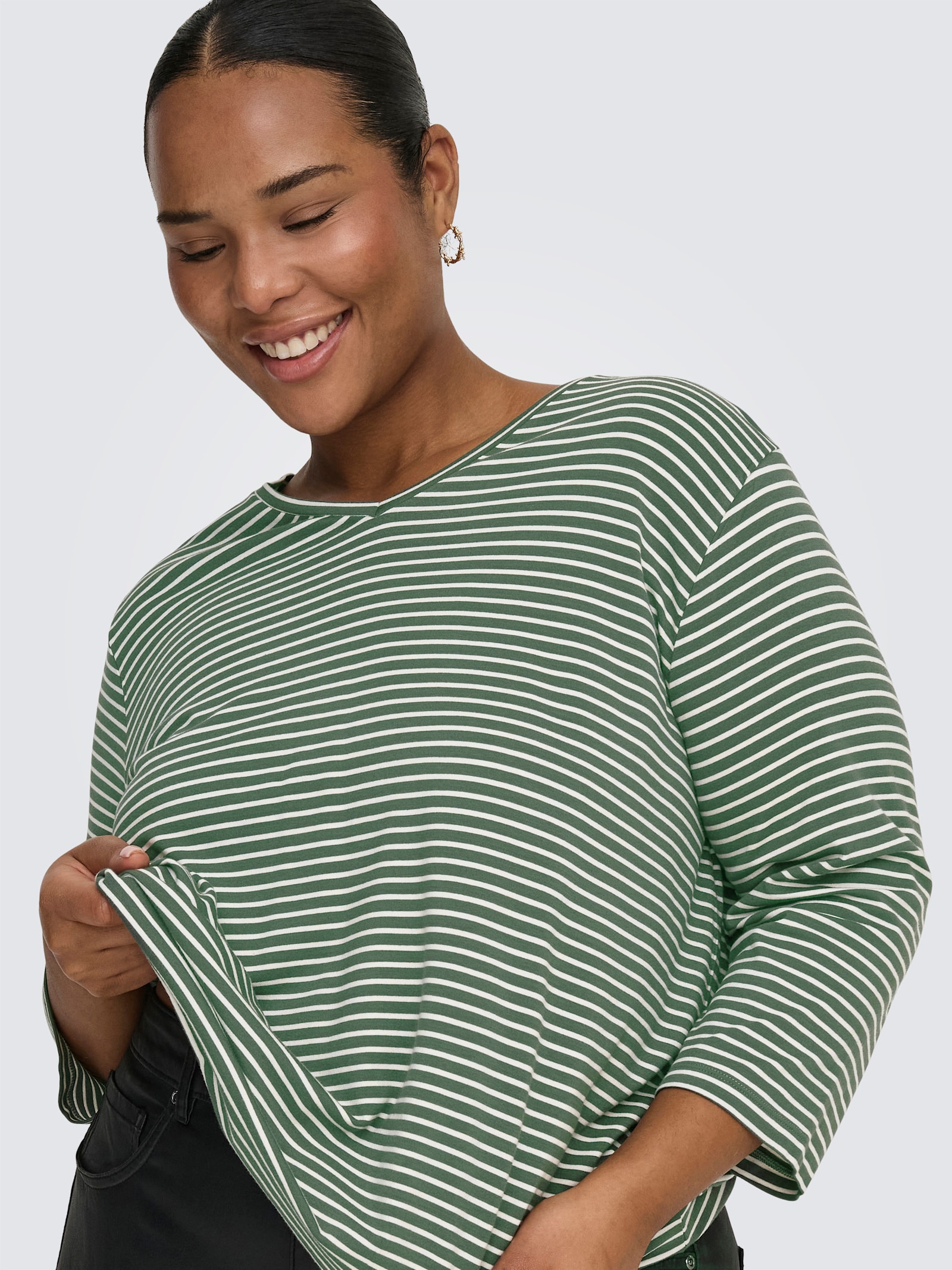 ONLY CARMAKOMA 3/4-Arm-Shirt - laurel wreath stripes:cloud dancer