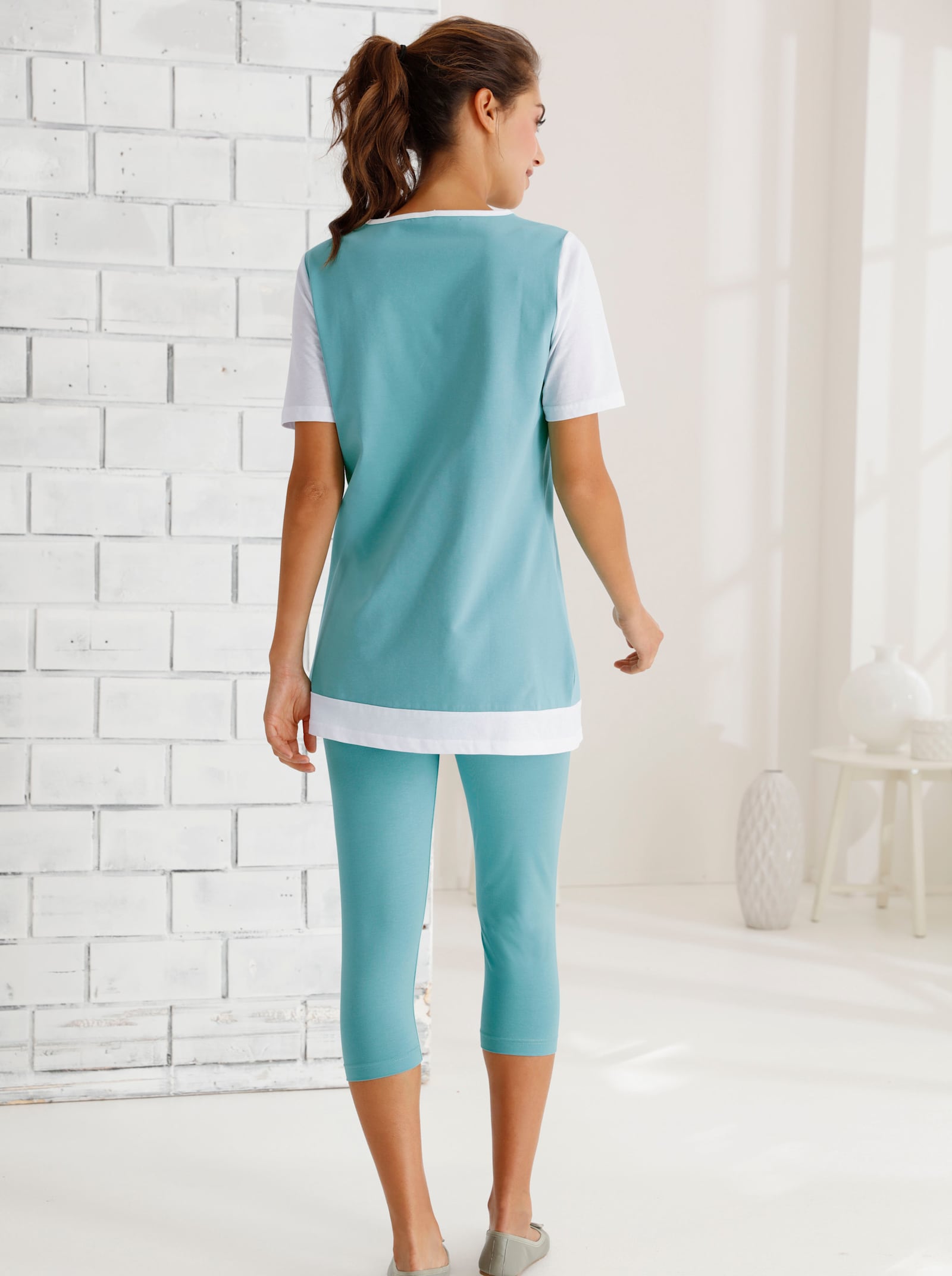 Caprilegging met comfortband rondom - turquoise