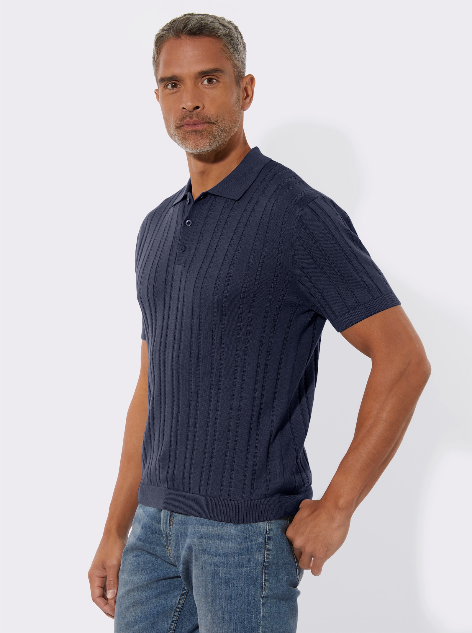 Svetr s krátkým rukávem s 3D strukturou - námořnická modrá