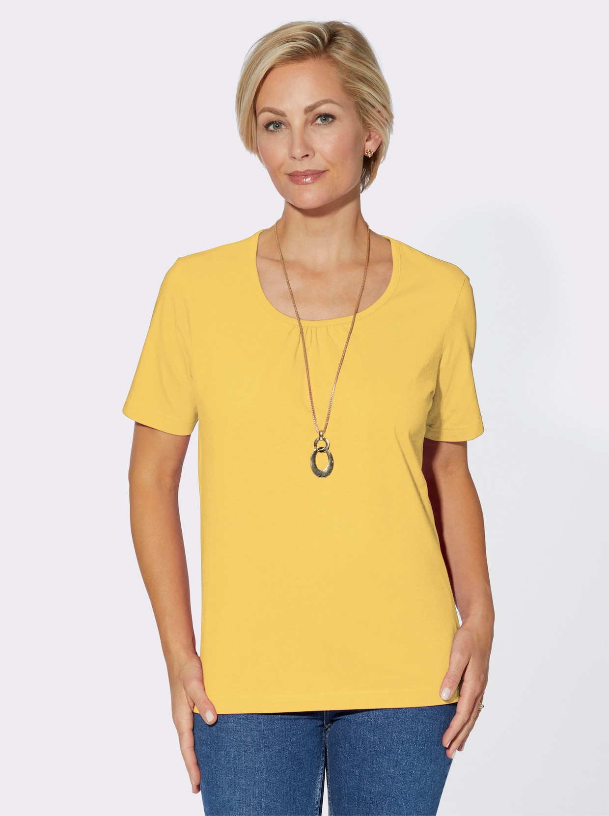 Kurzarmshirt - gelb + gelb-weiß-bedruckt