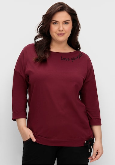 sheego Oversized shirt met tekstprint - wijnrood
