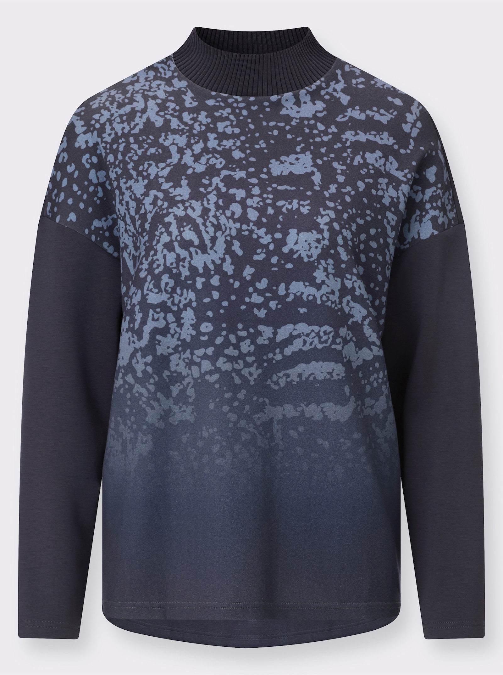 Stehkragenshirt mit platziertem Druck - marine-taubenblau-bedruckt