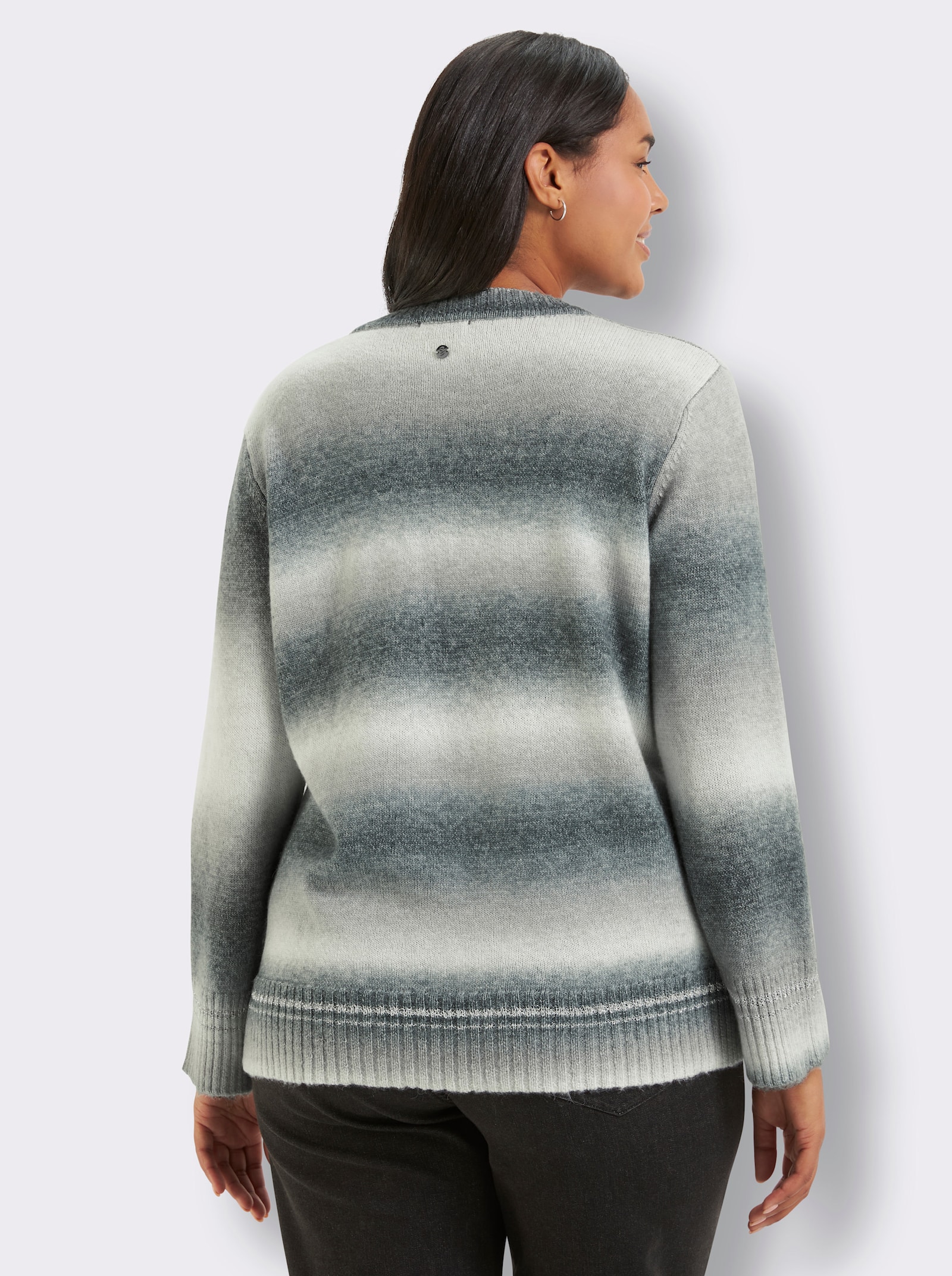 sheego Streifenpullover mit streckendem V-Ausschnitt - schwarz-grau