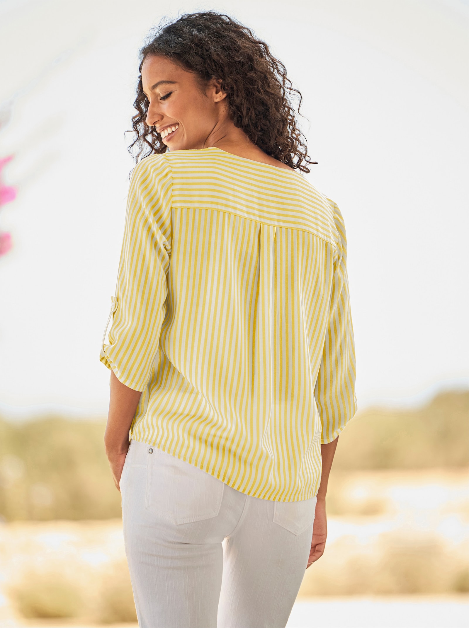 heine Schlupfbluse mit V-Ausschnitt - sonnengelb-ecru-gestreift