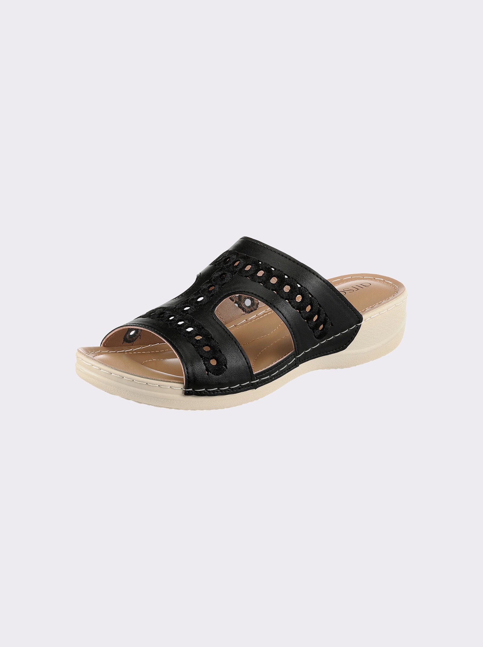 airsoft modern+ Pantolette mit Lochmuster, Leder-Imitat - schwarz