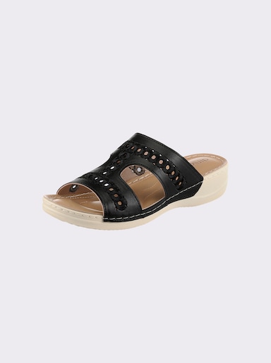 airsoft modern+ Pantolette mit Lochmuster, Leder-Imitat - schwarz