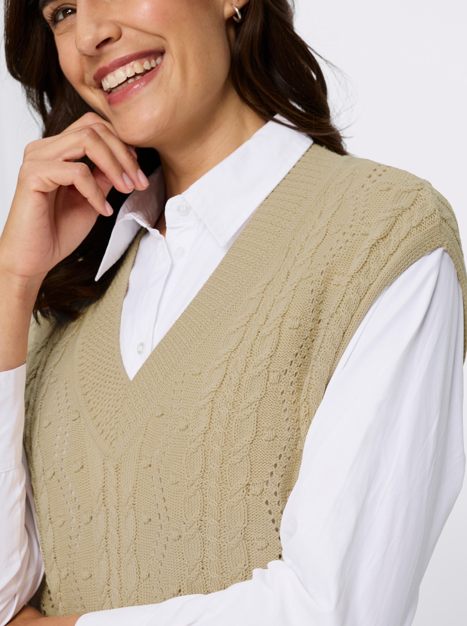 Pullunder mit Strickmuster-Mix - sand