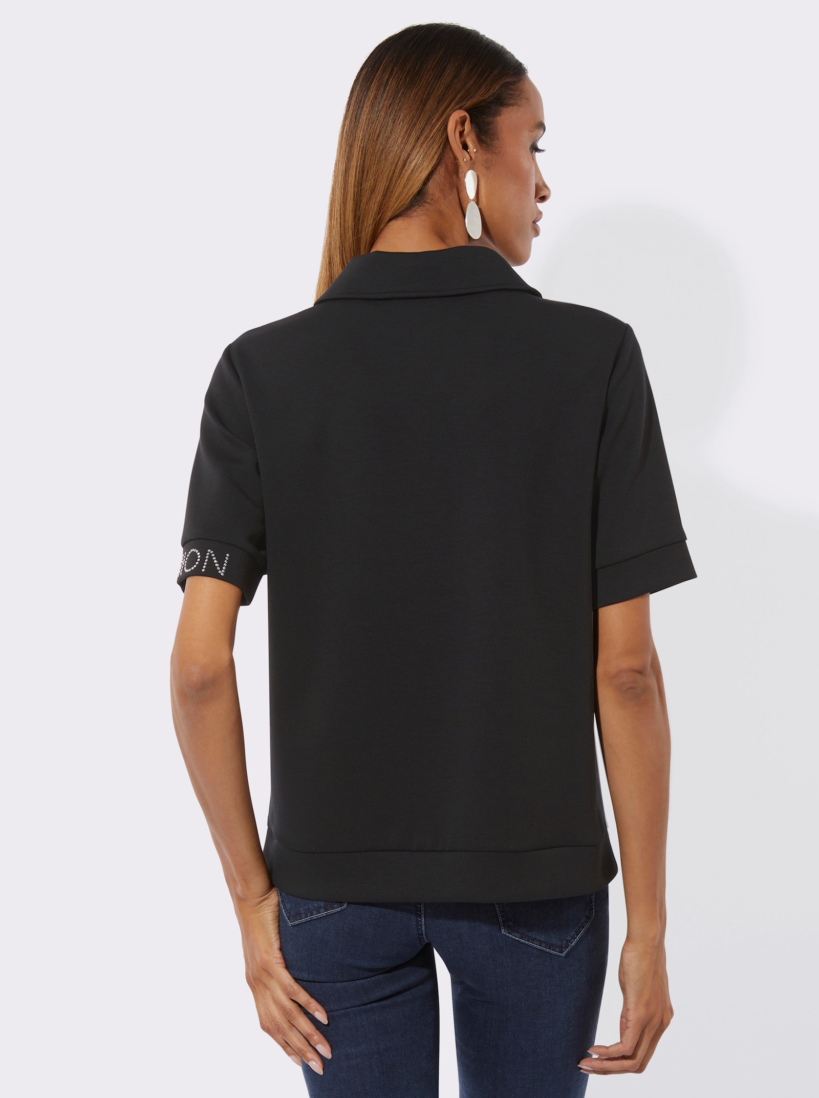 Poloshirt mit Glitzersteinchen - schwarz