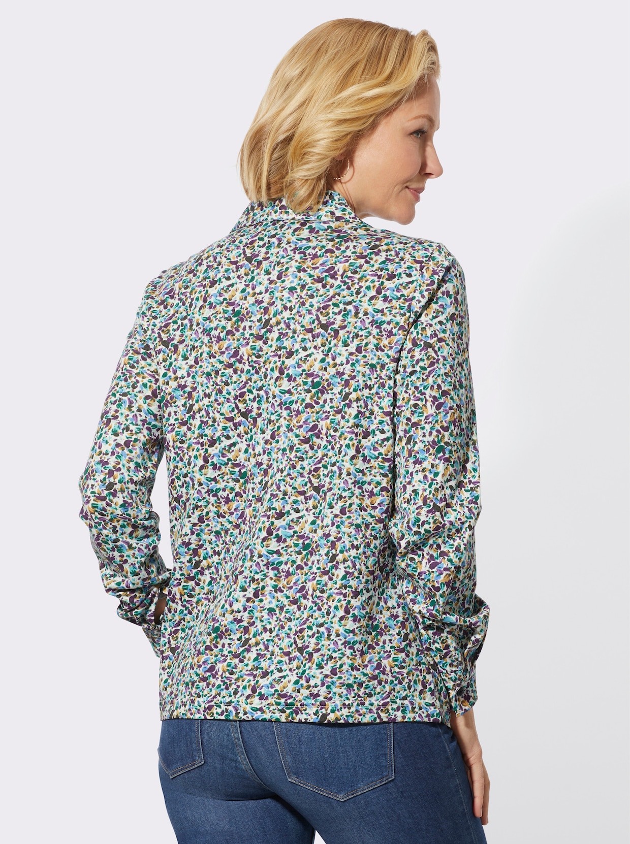 Jerseyblouse - ecru/oceaan bedrukt