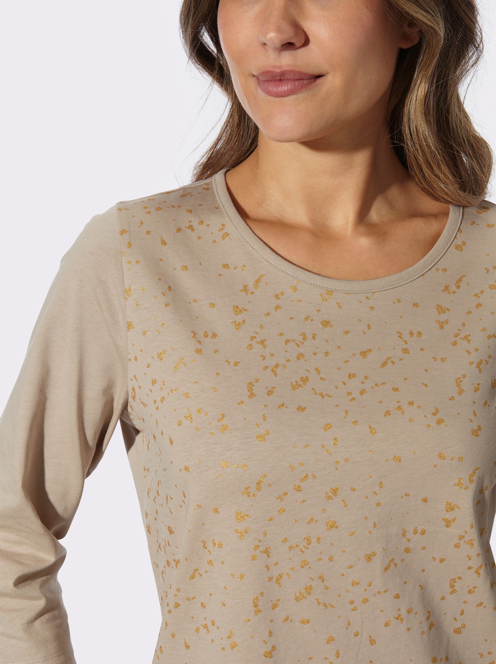 3/4-Arm-Shirt mit Folien-Druck vorne - beige-bedruckt