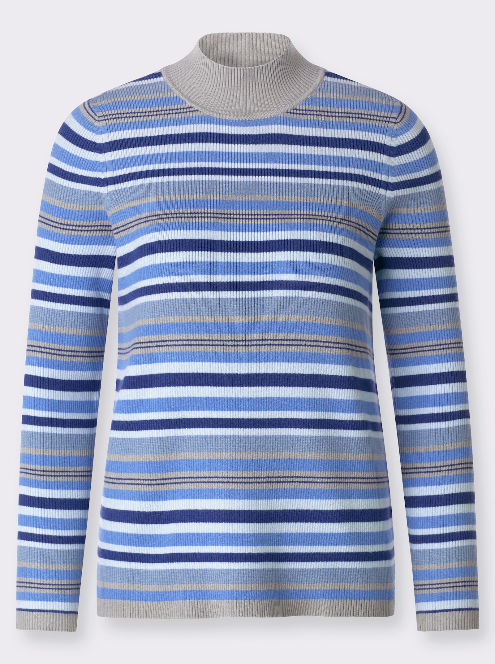 Streifenpullover mit Stehkragen - himmelblau-jeansblau-geringelt