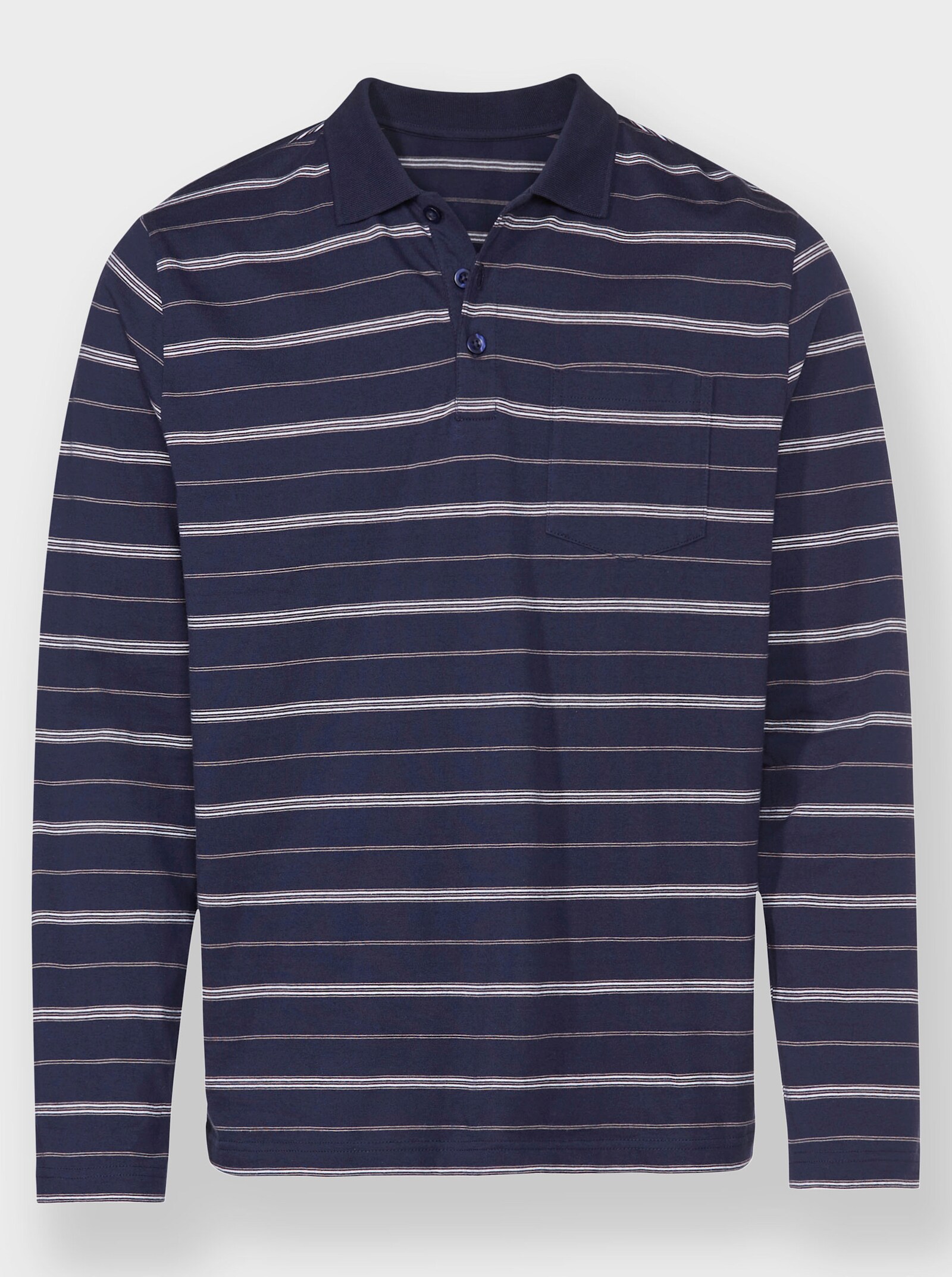 Marco Donati Poloshirt met lange mouwen en blijvend schitterend streeppatroon - marine gestreept