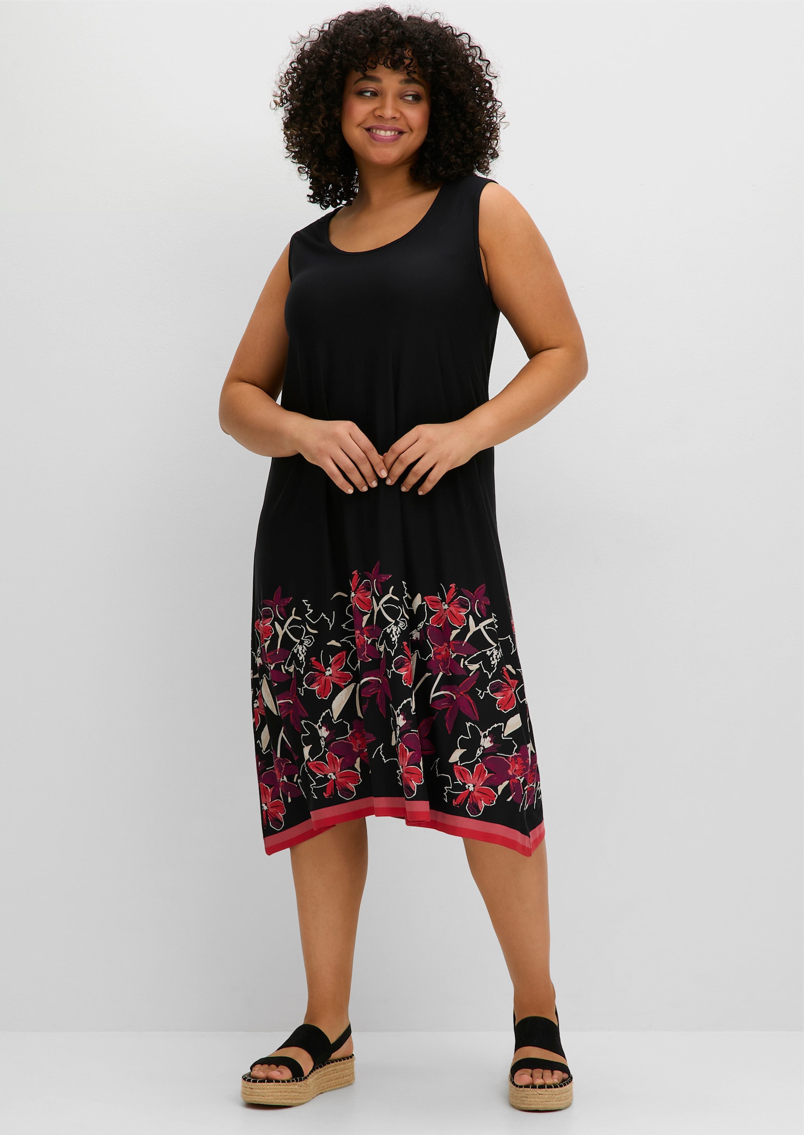 sheego Jerseykleid mit Blumenprint - schwarz bedruckt