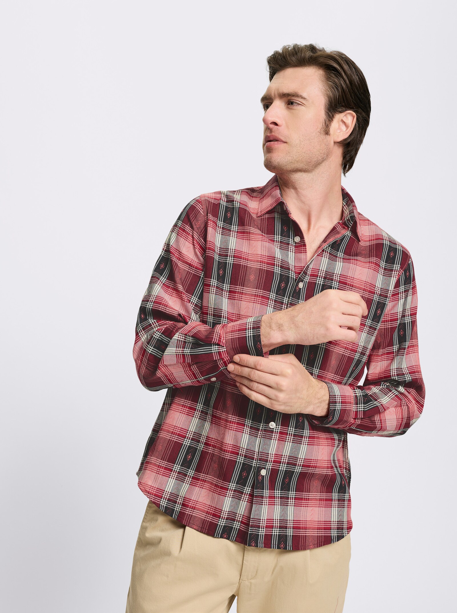 Catamaran Langarmhemd mit Tracht-Elementen - kirsche-kariert