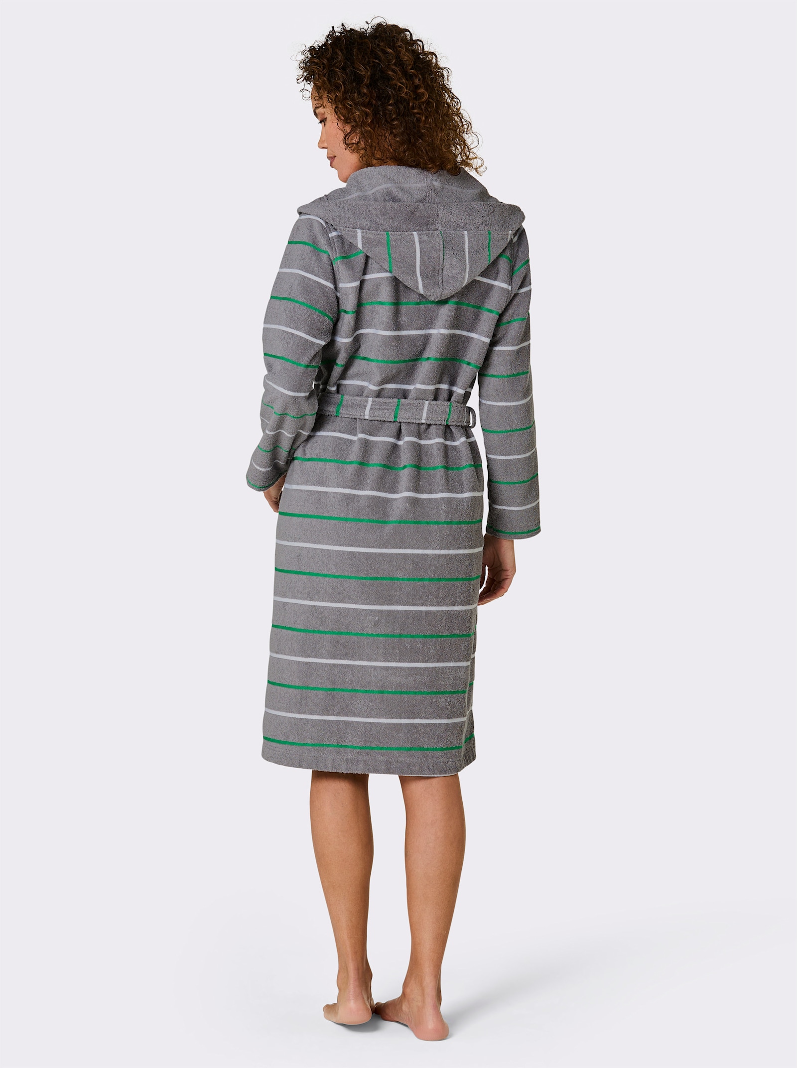feel good Bademantel - steingrau-weiß-gestreift