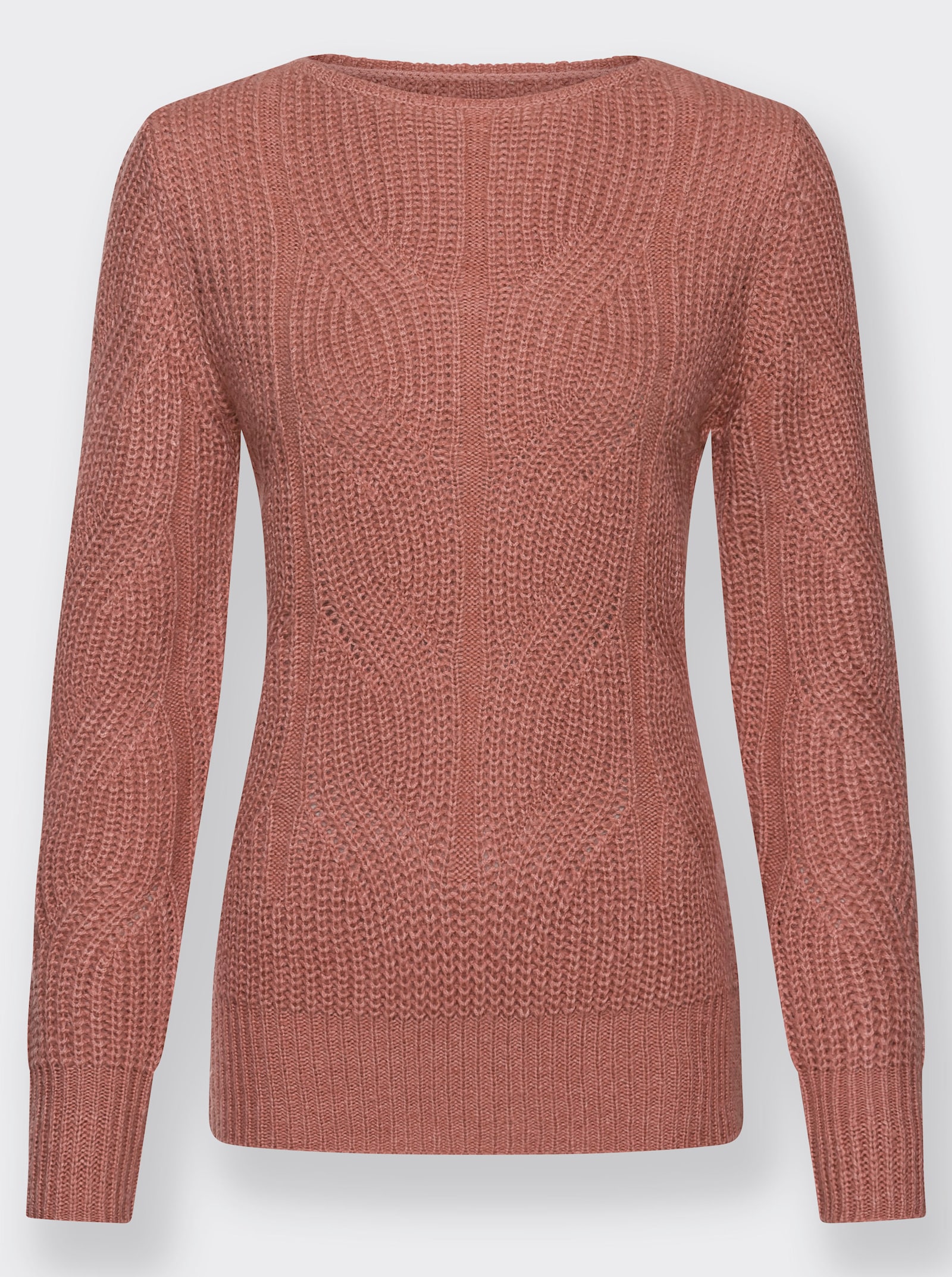 Strickpullover mit Zopfmuster - rosenholz-meliert