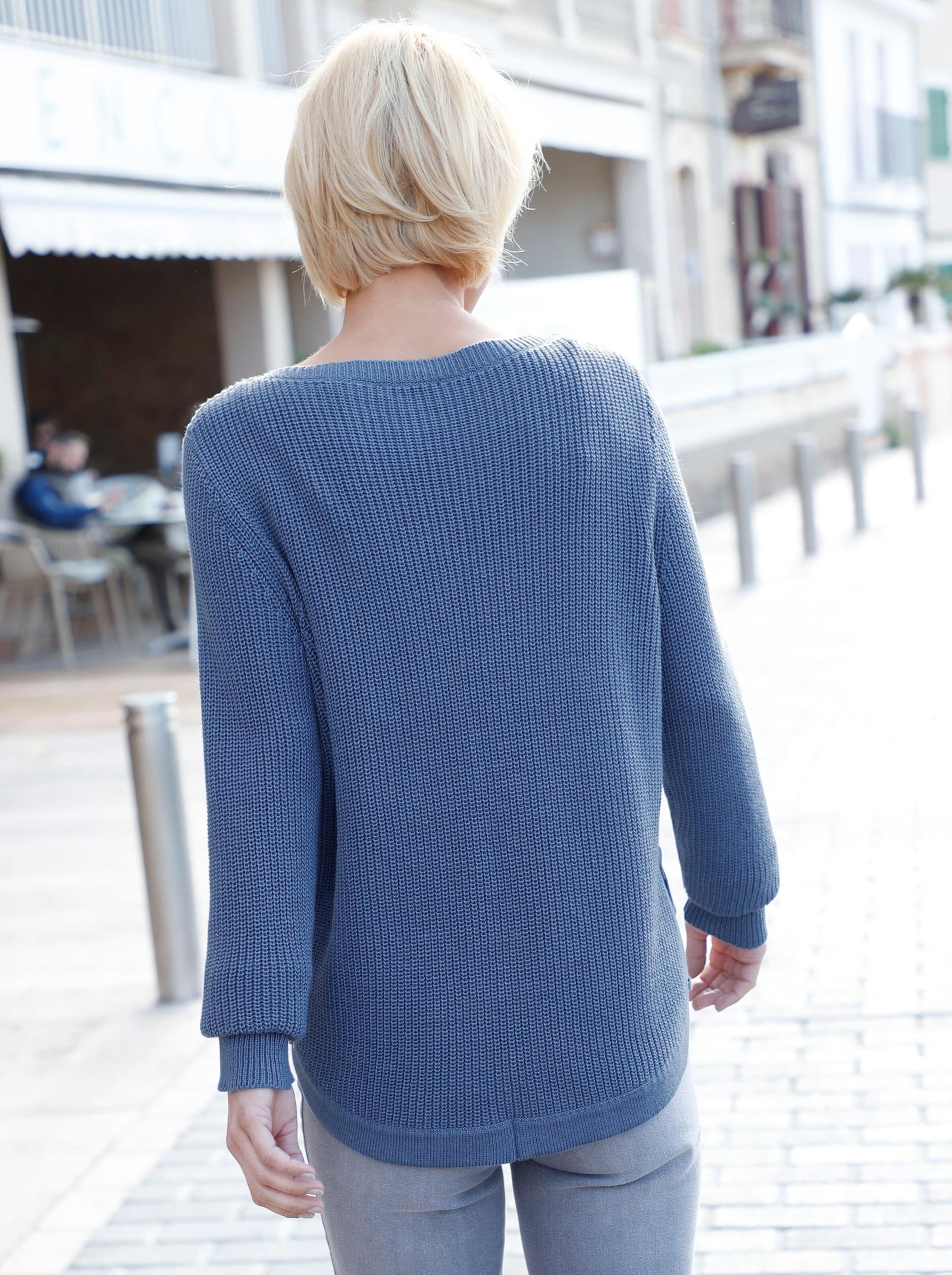 Damenmode Pullover Rundhalspullover in jeansblau Damenmode Pullover Rundhalspullover in jeansblau