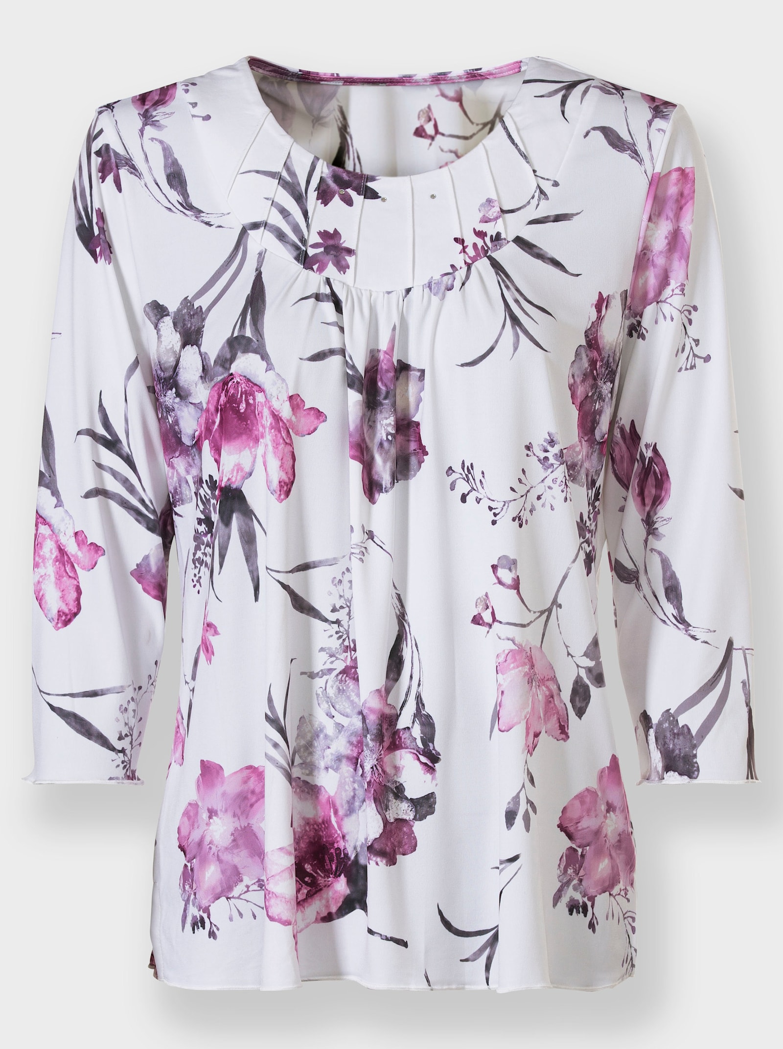 Print-Shirt mit Biesen - weiß-erika-bedruckt