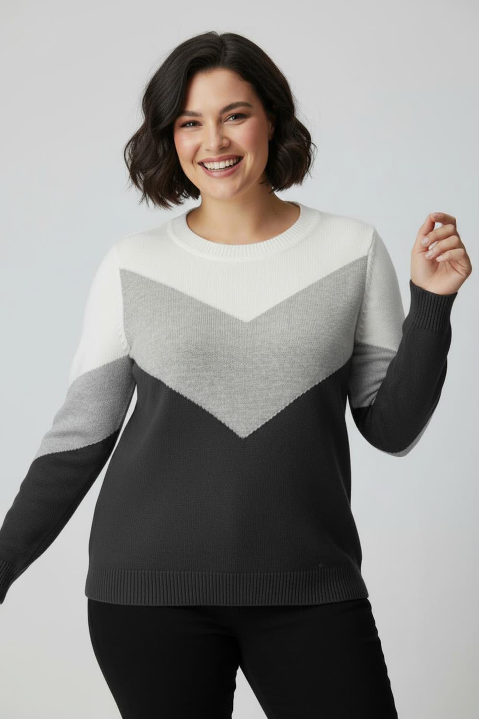 Rundhalspullover mit Colour-Blocking - schwarz-hellgrau-meliert