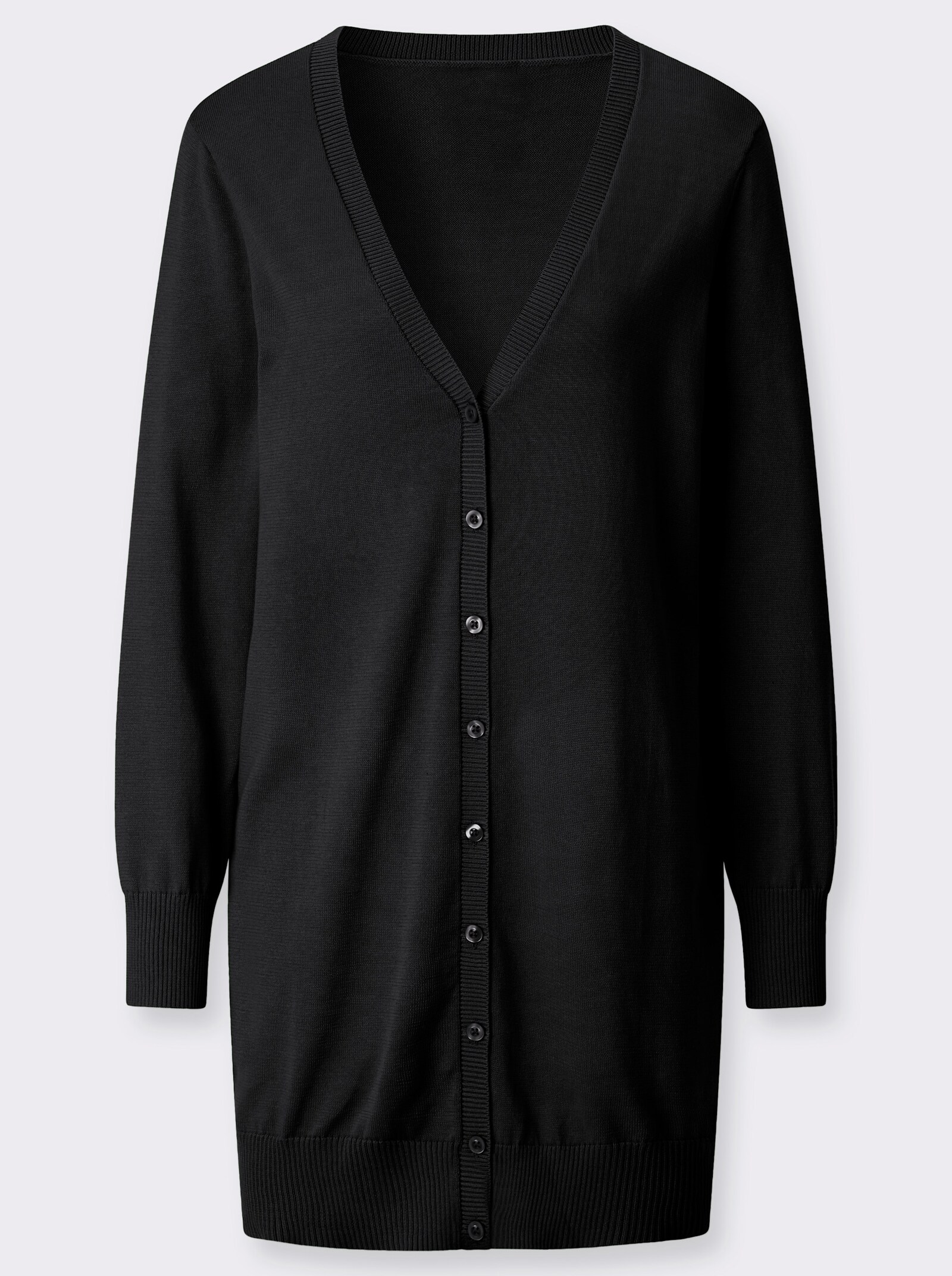Longstrickjacke mit gerippten Bündchen - schwarz