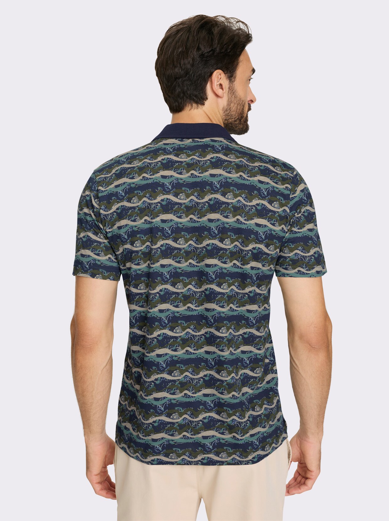 Marco Donati Kurzarmshirt - marine-jade-gemustert