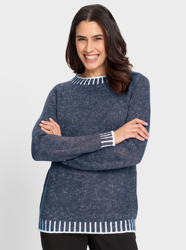 Langarm-Pullover mit effektvollen Kontrasten - rauchblau-ecru-gemustert